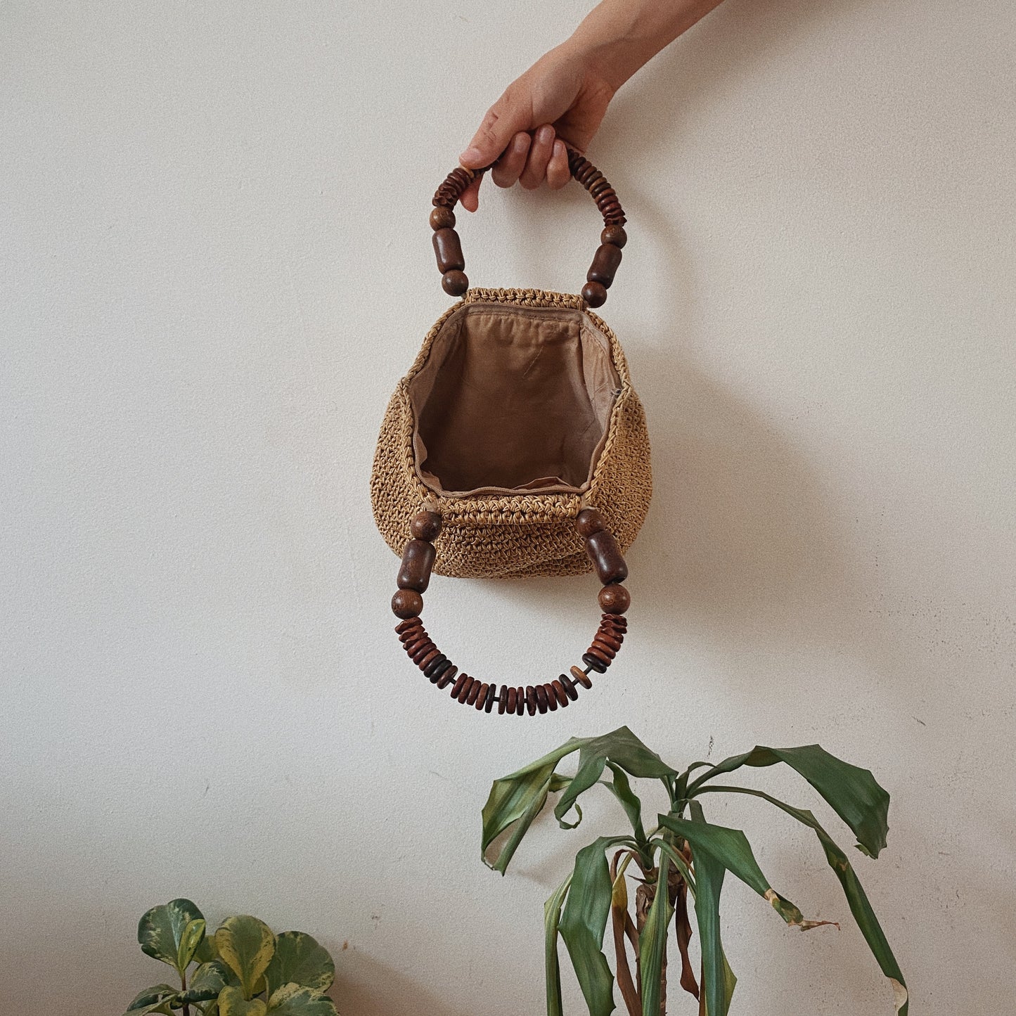 Beautiful Woven Purse With Wooden Handle