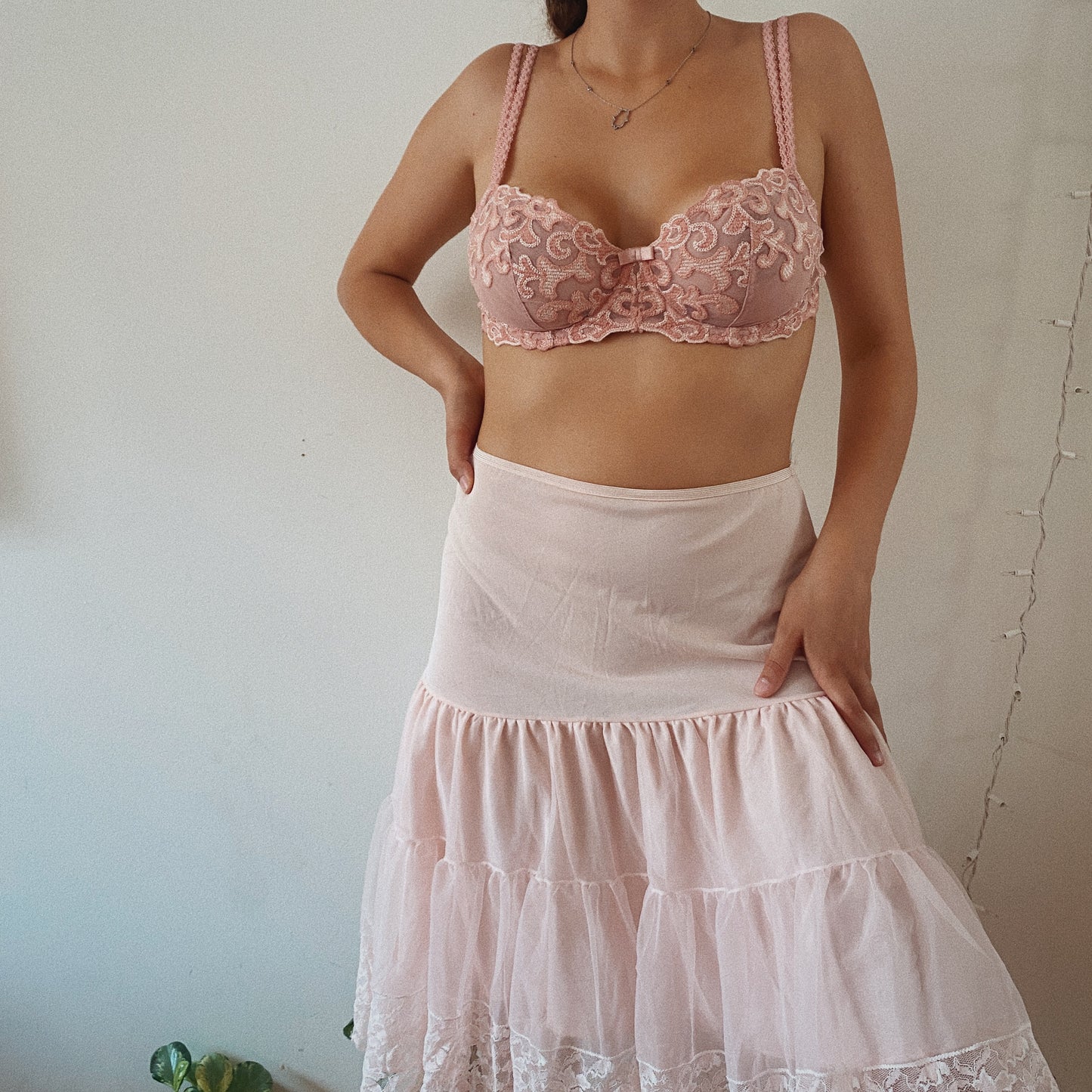 Pink Lace Vintage French Lingerie Bra