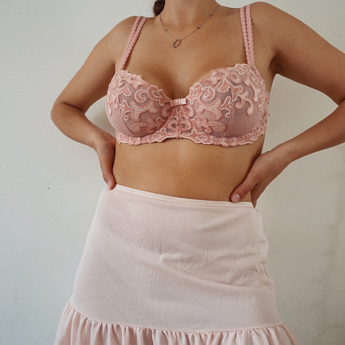 Pink Lace Vintage French Lingerie Bra