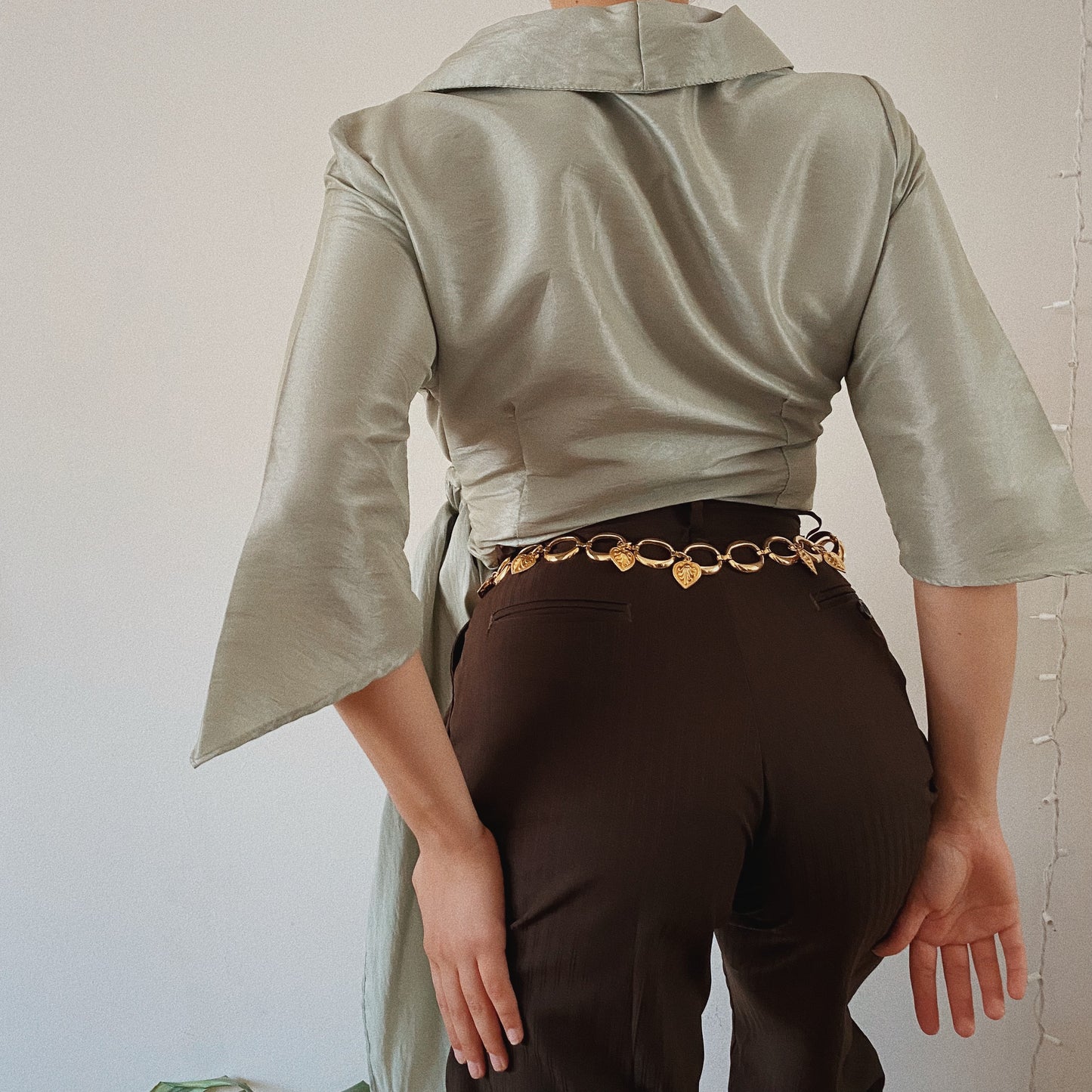 Silk Sage Vintage Blouse Extra Large Belt