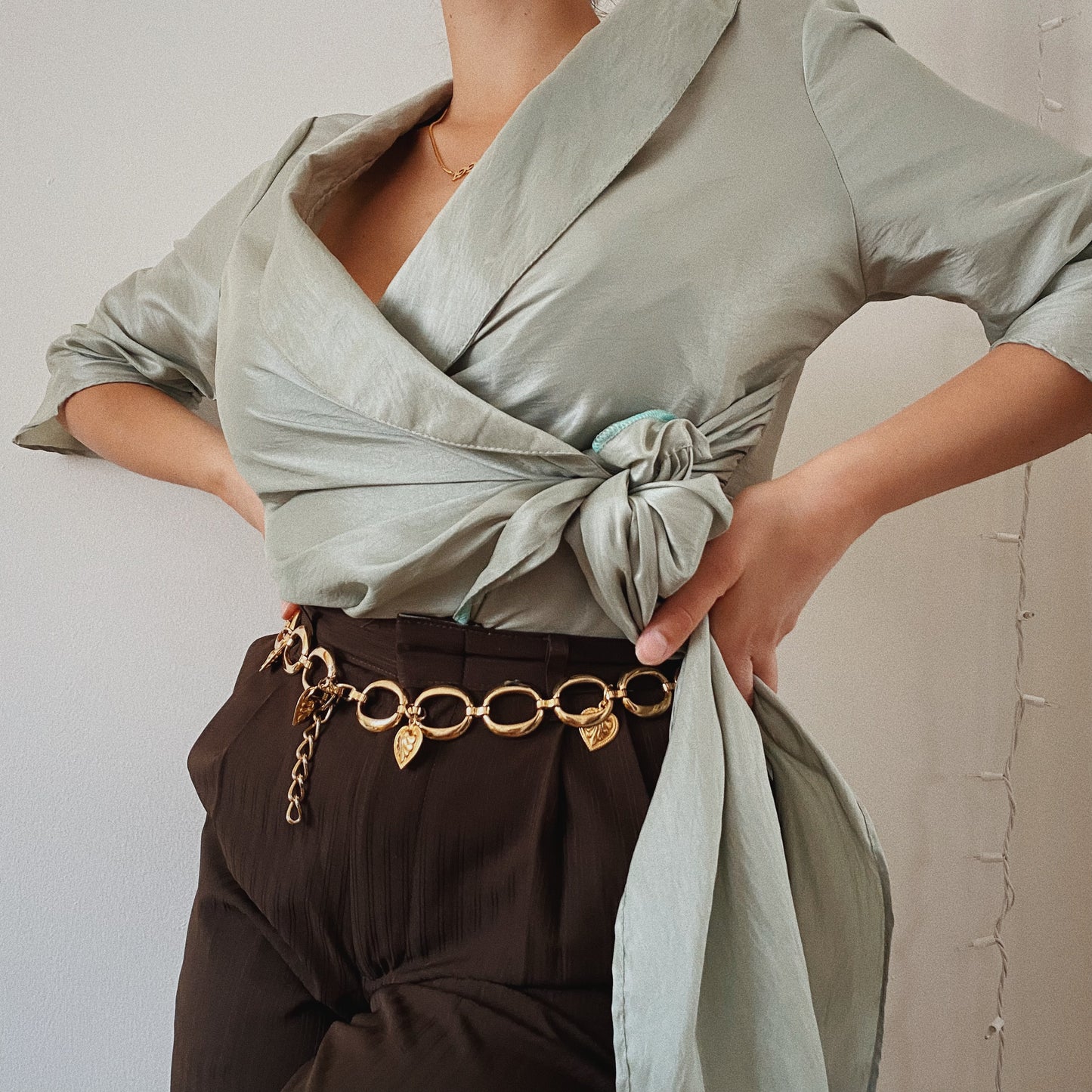 Silk Sage Vintage Blouse Extra Large Belt