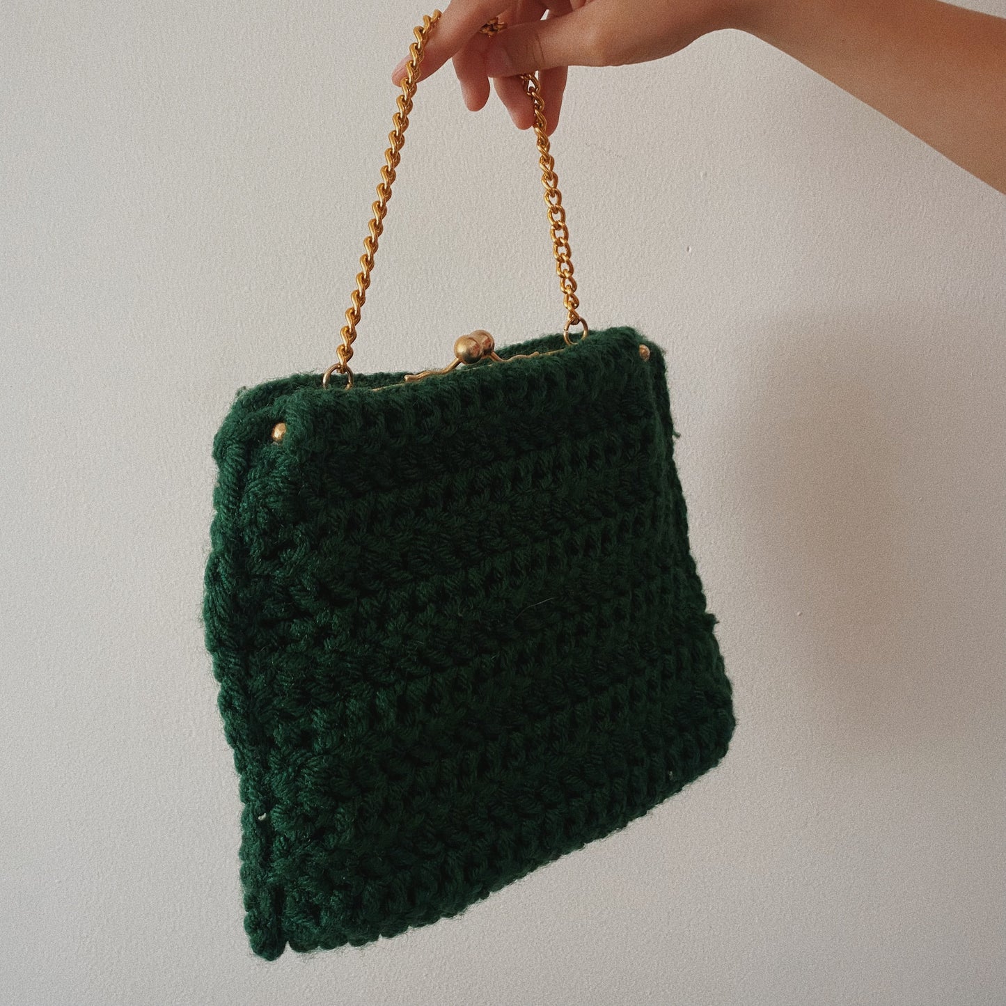 Elegant Emerald Knitted Vintage Clutch