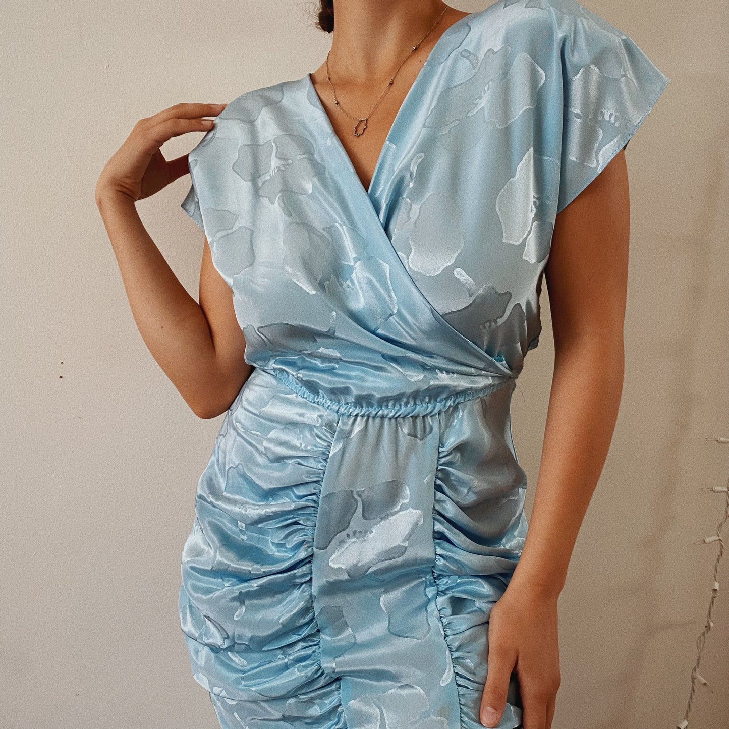 Baby Blue Mermaid Ruched Vintage Gown