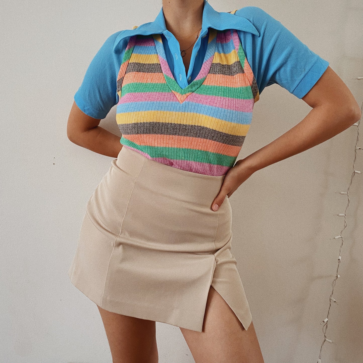 80s vintage Striped Bodysuit Blouse