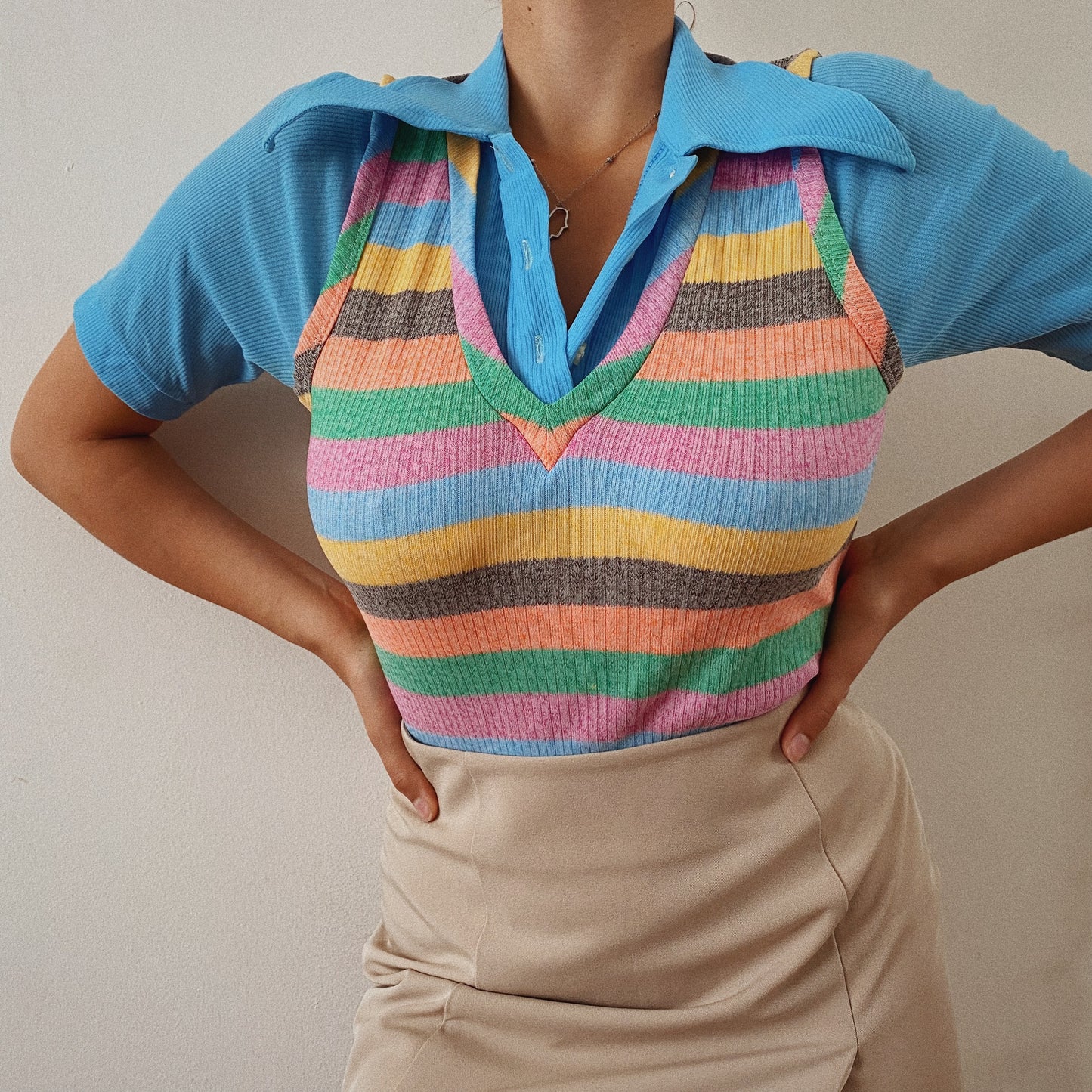 80s vintage Striped Bodysuit Blouse