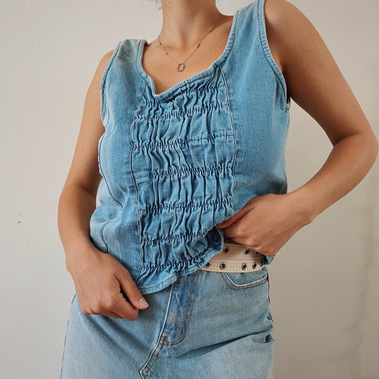 Ruched Denim Corset Top