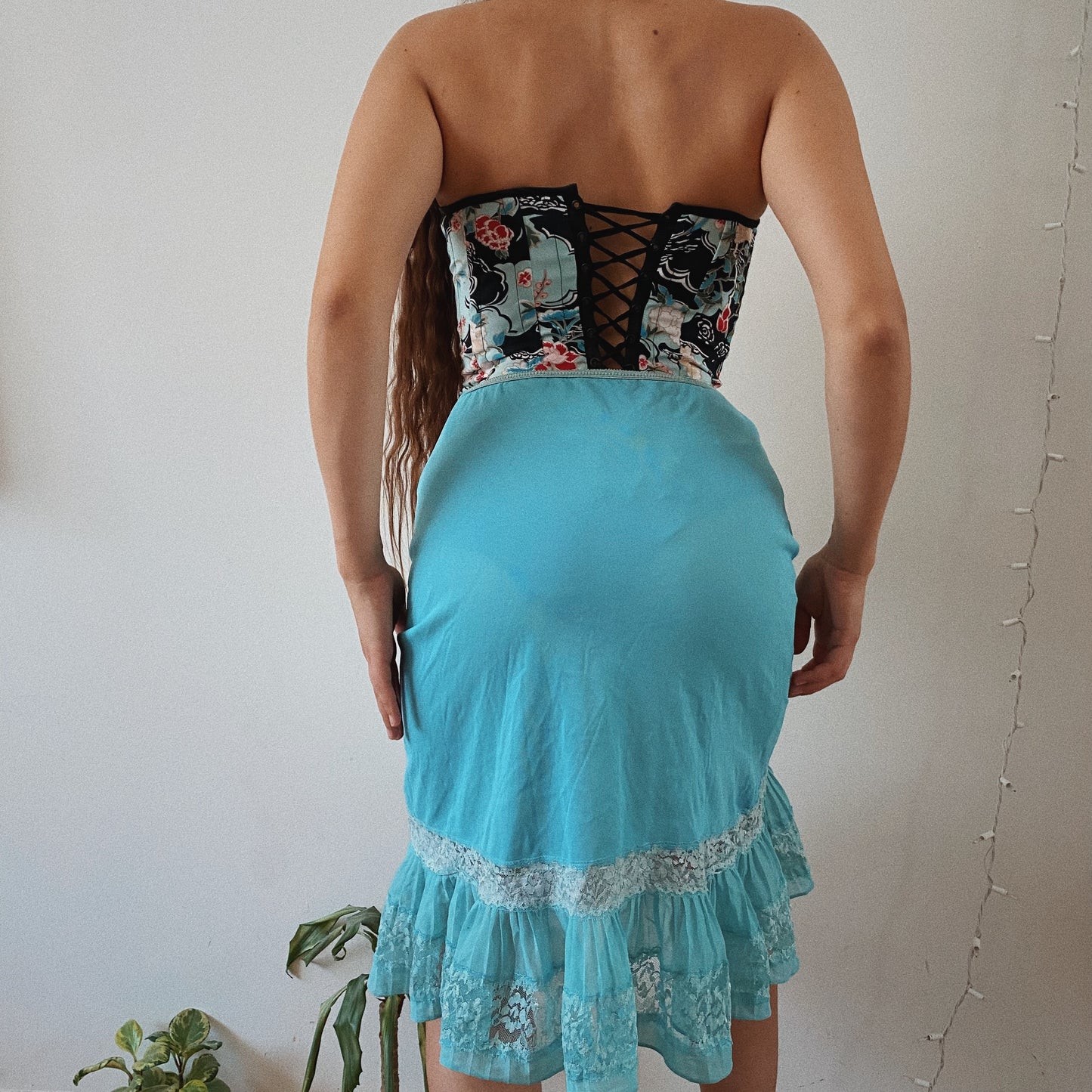 Blue Lace Midi Slip Skirt