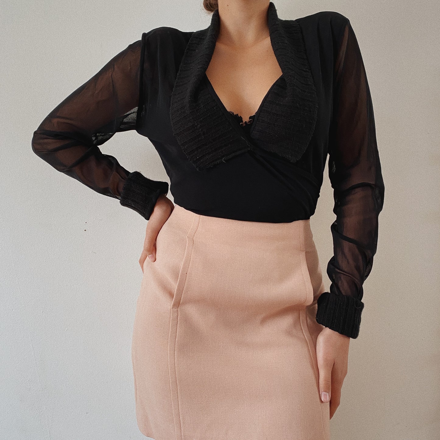 Sheer Sleeves Black Wrap Cardigan