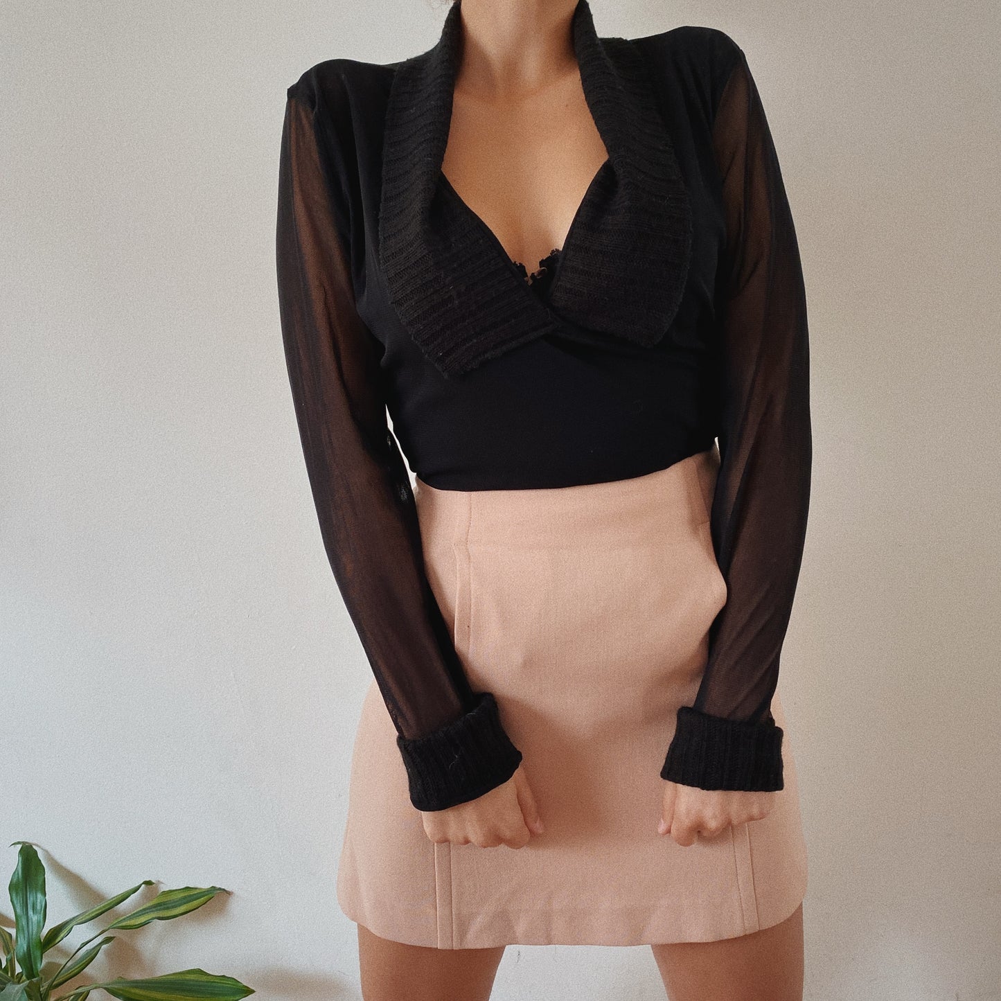 Sheer Sleeves Black Wrap Cardigan