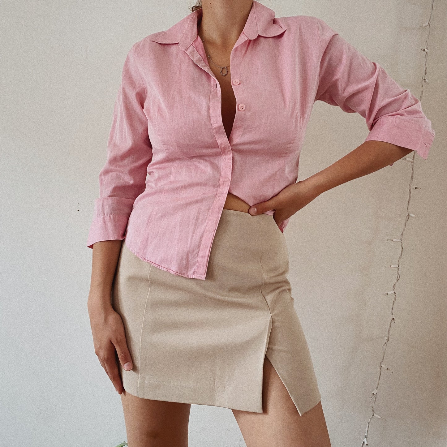 Vintage Linen Pink Button Up Blouse
