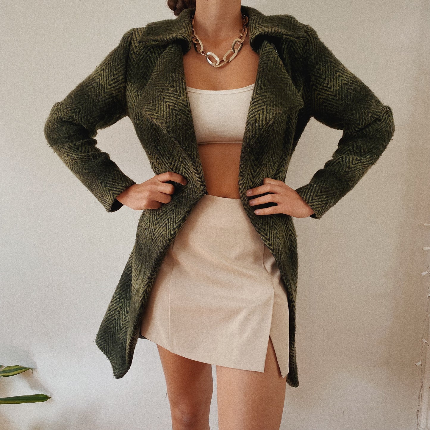Elegant Patterned Green Warm Jacket