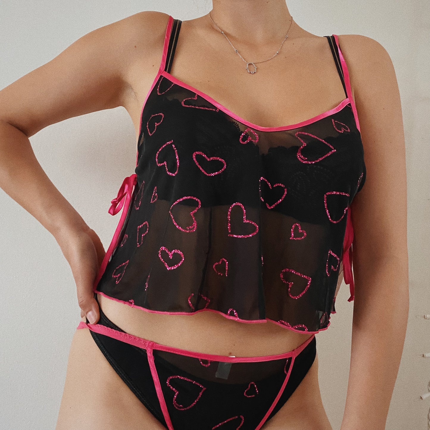 Sheer Black and Pink Lingerie Set