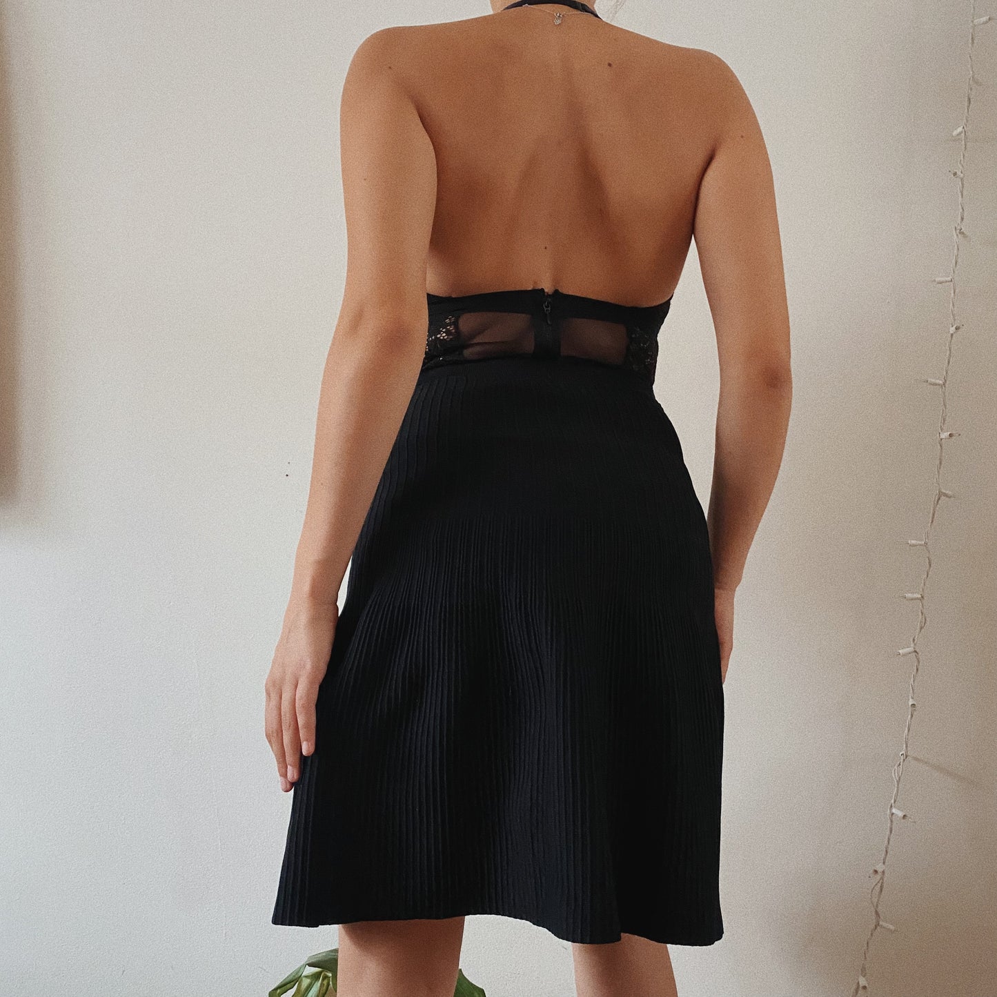 Vintage Ribbed Black Midi Skirt