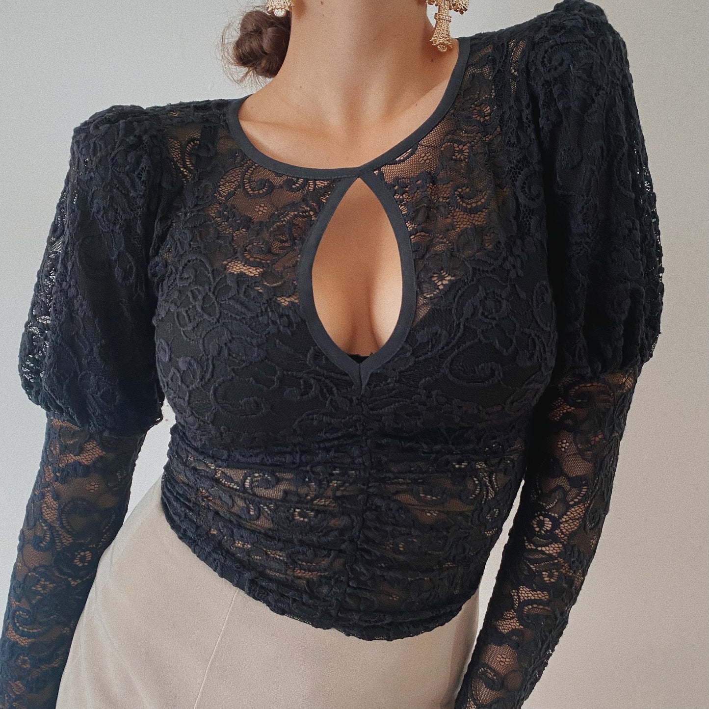 Puff Shoulders Gothic Lace Top