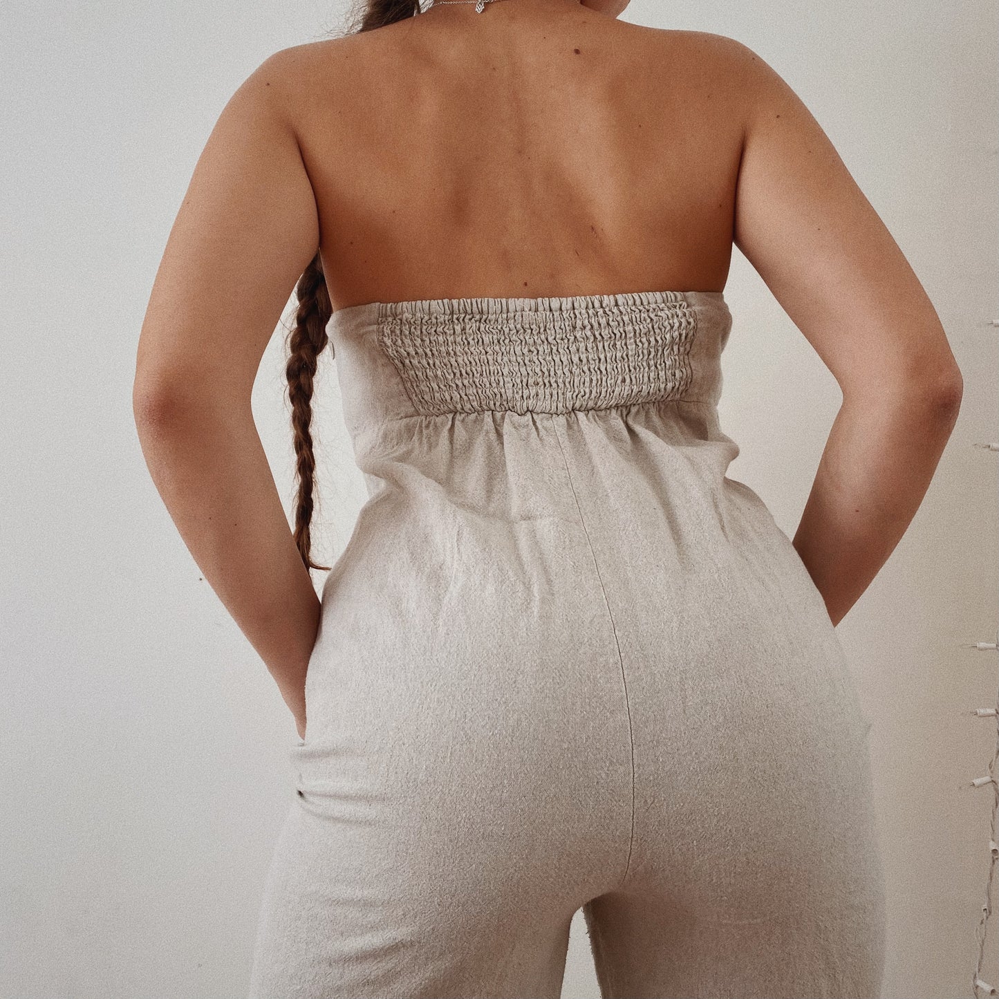 Linen Tube Top Beige Jumpsuit