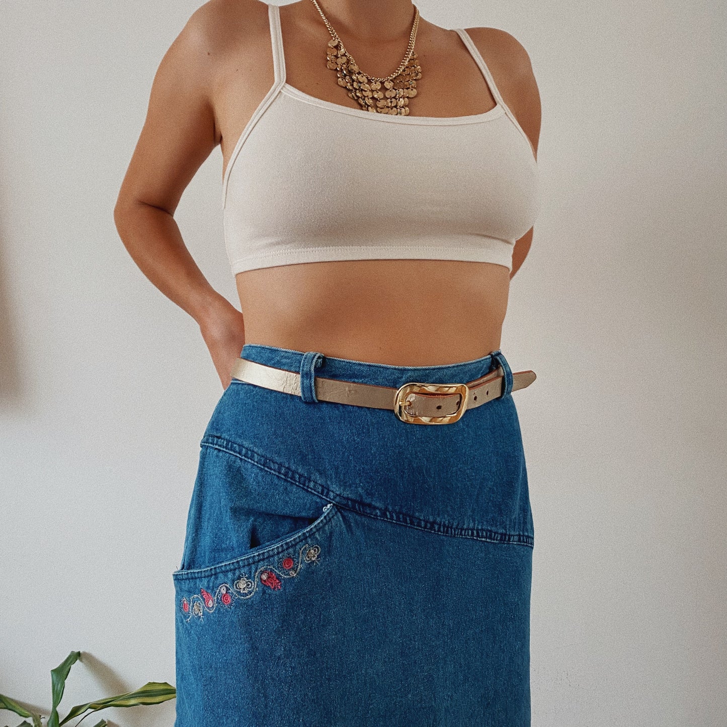 Denim Midi Button Up Skirt