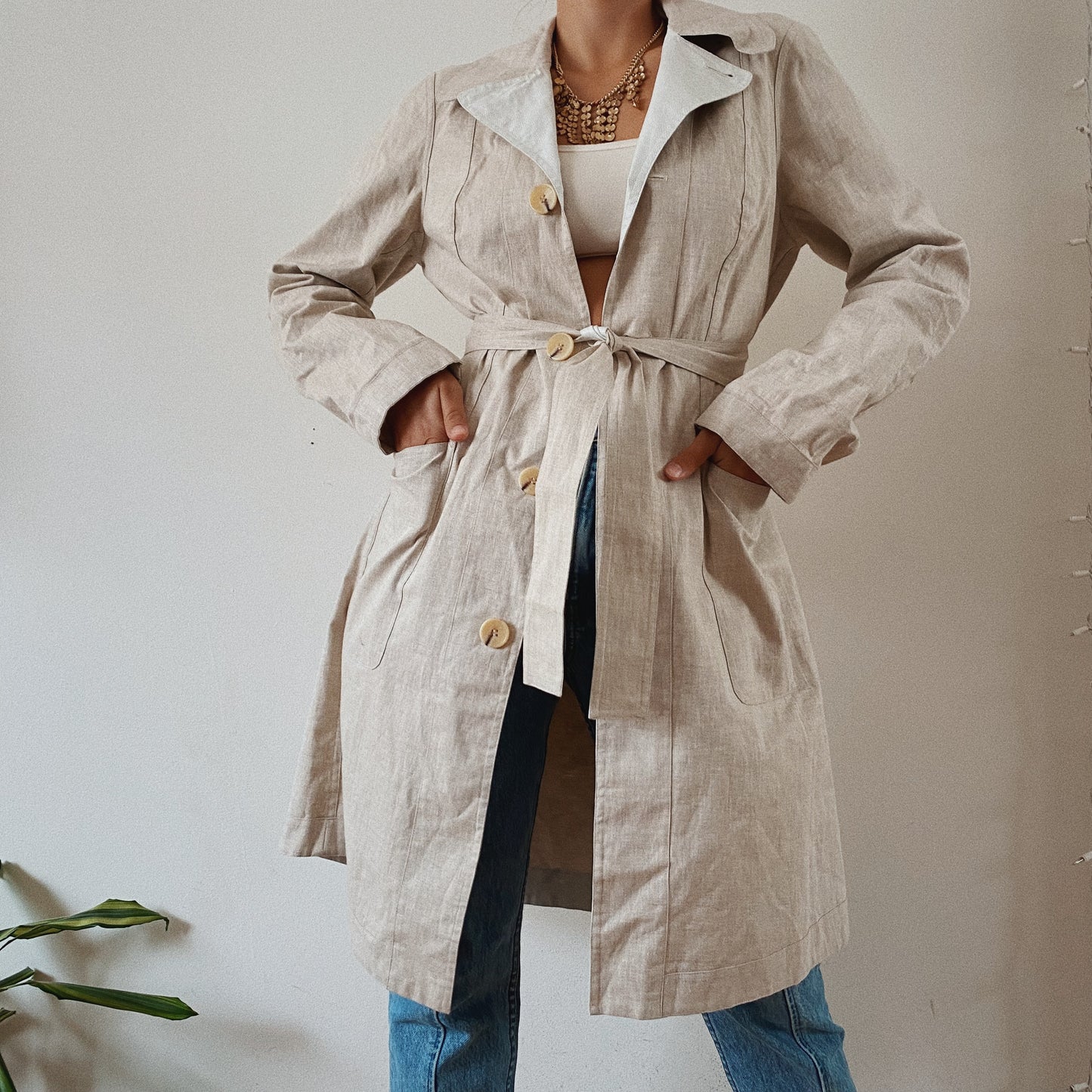 Reversible Vintage Trench Coat with Belt