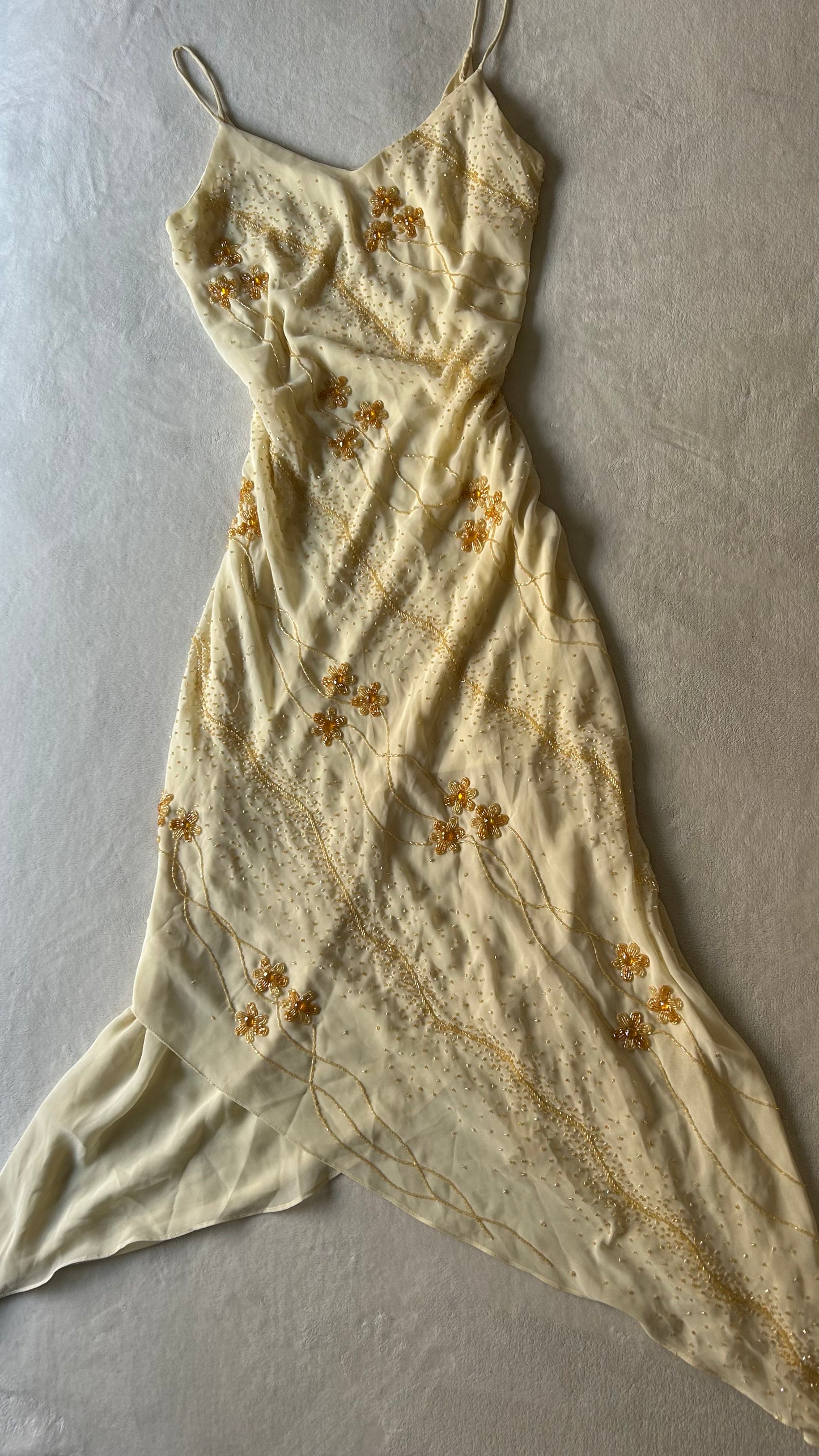 Vintage Cream Beaded Ethereal Maxi Dress