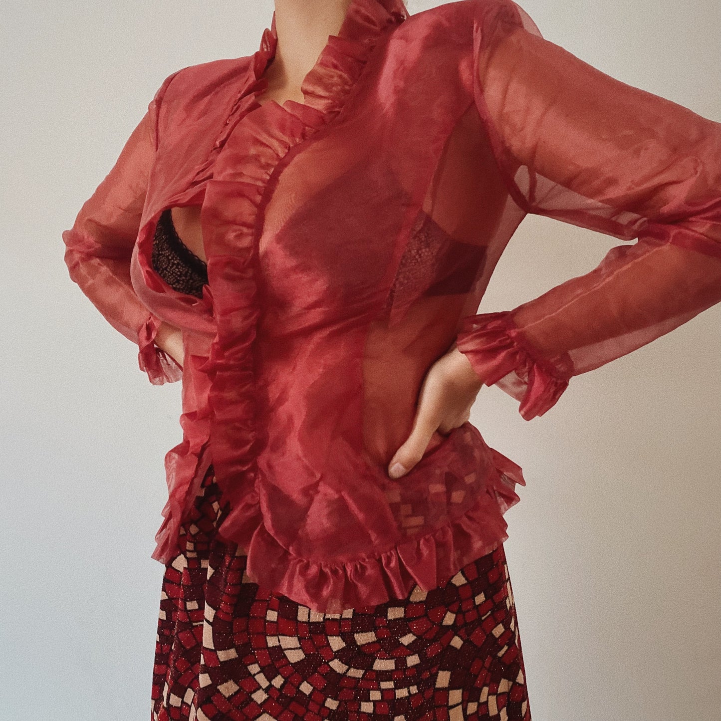 90s Vintage Sheer Button Up Blouse