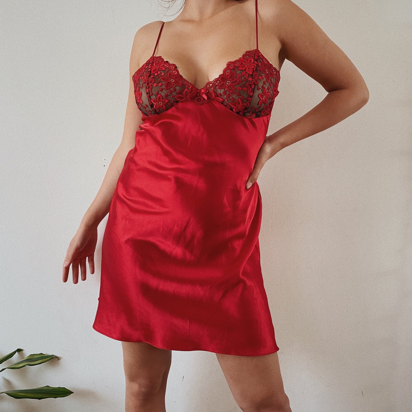 Red Sexy Slip Dress Embroidered Bustier