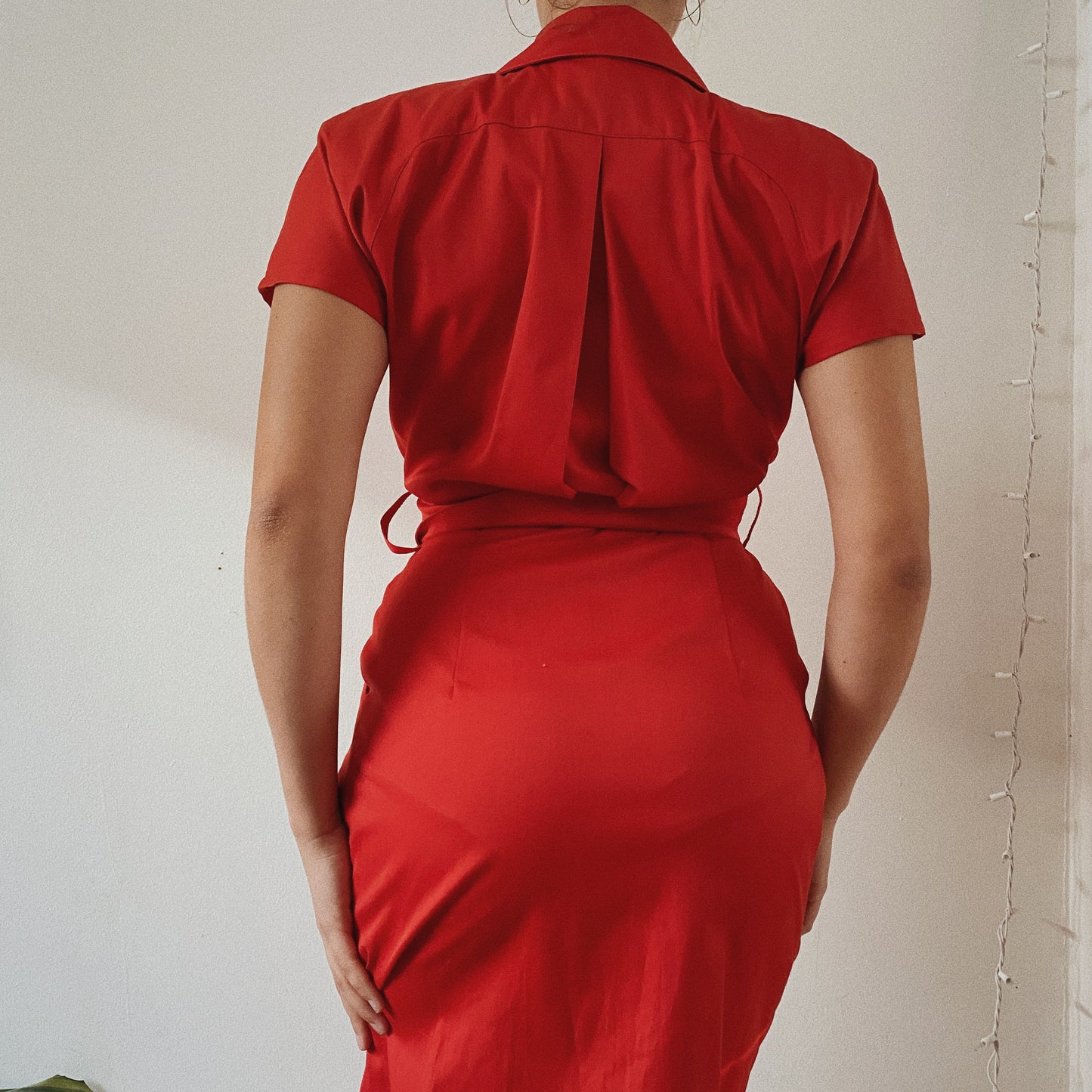 Vintage Belted Red Button Up Dress