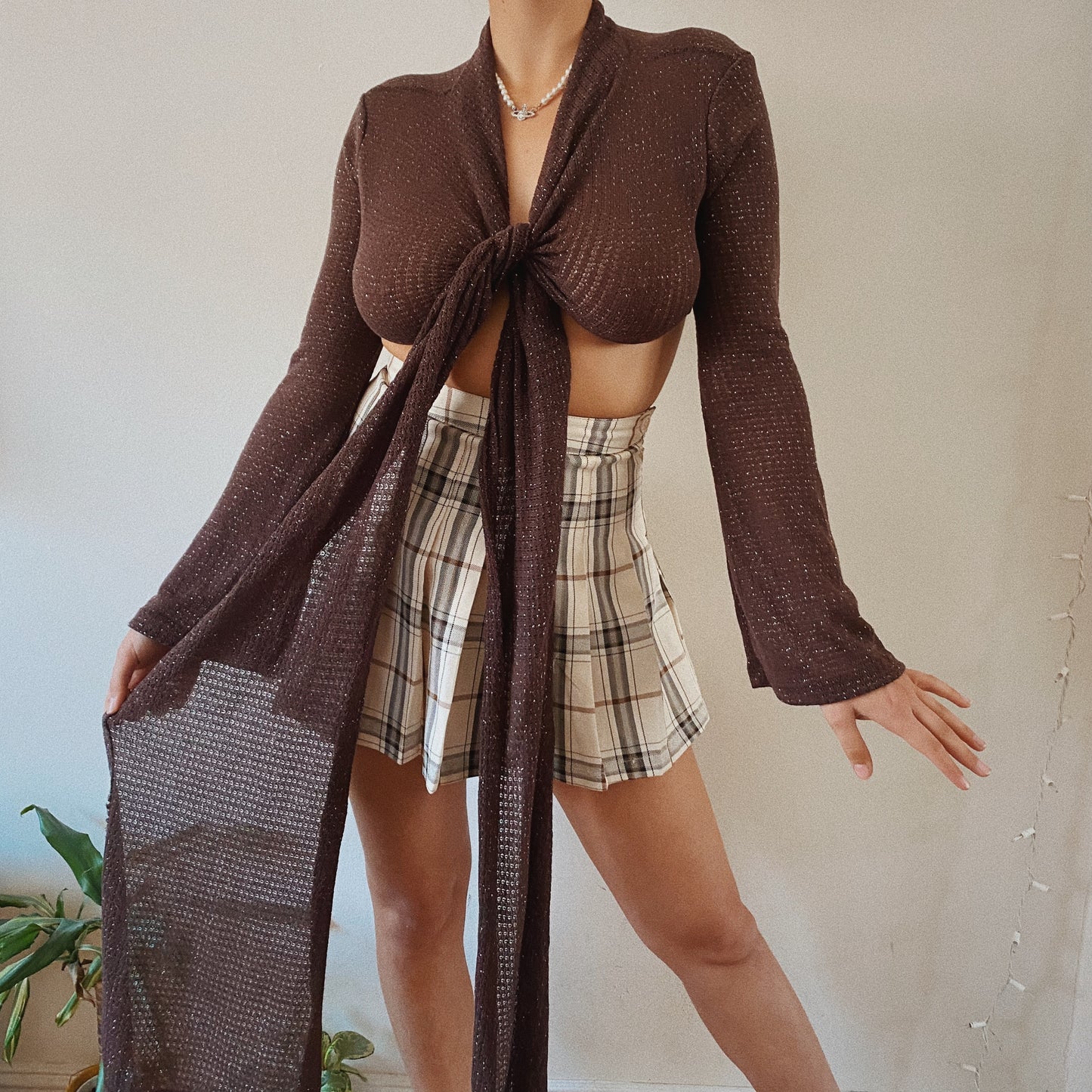 Front Tie Wrap Burgundy Knit Crop Top