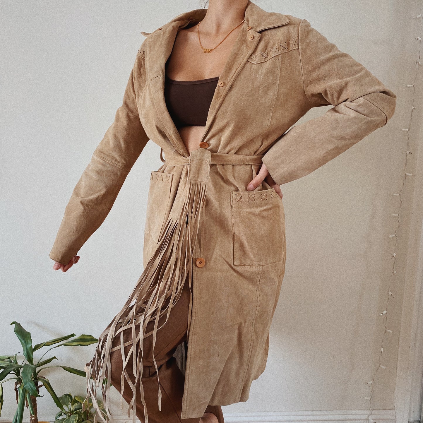 Vintage Suede Beige Trench Jacket