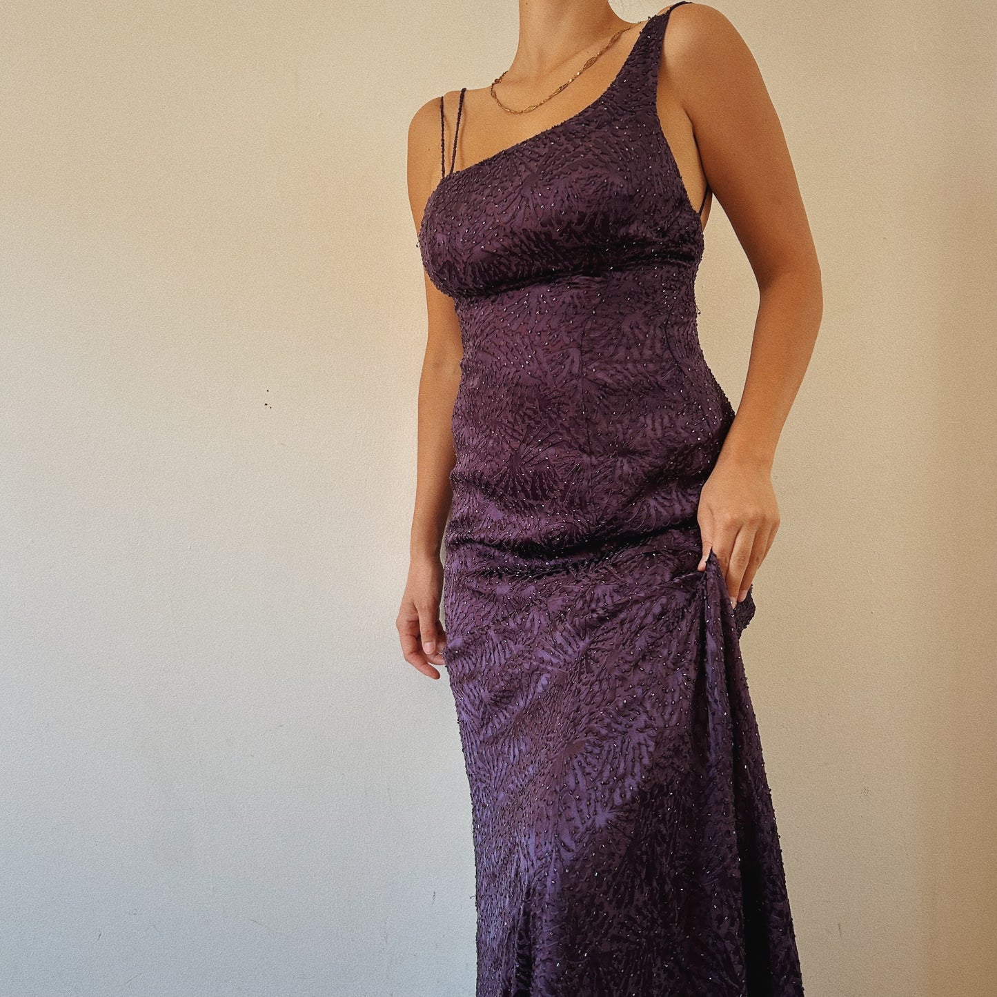 Silk Purple Fully Beaded Luxurious Gown