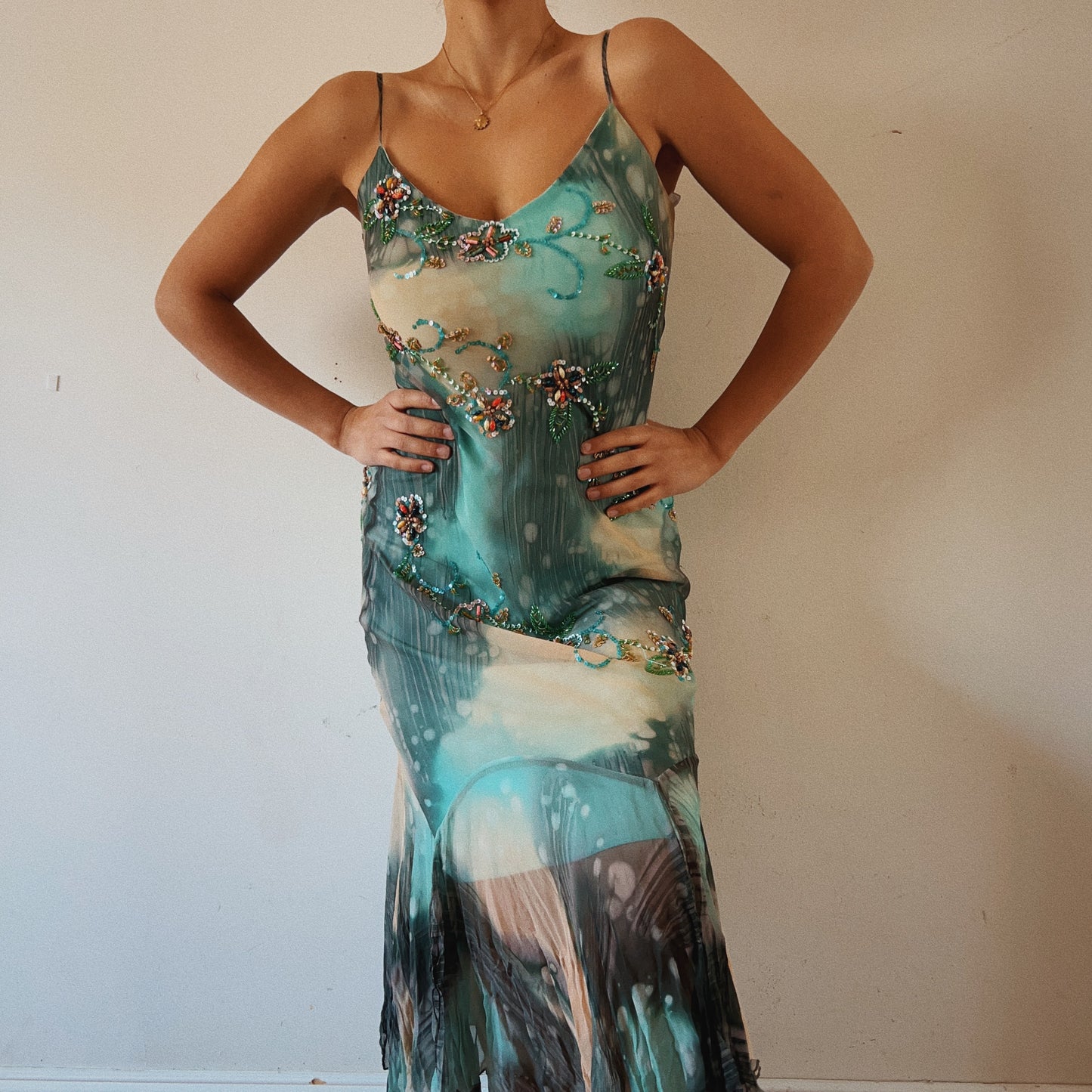 Mermaid Beaded Ruffled Maxi Dress