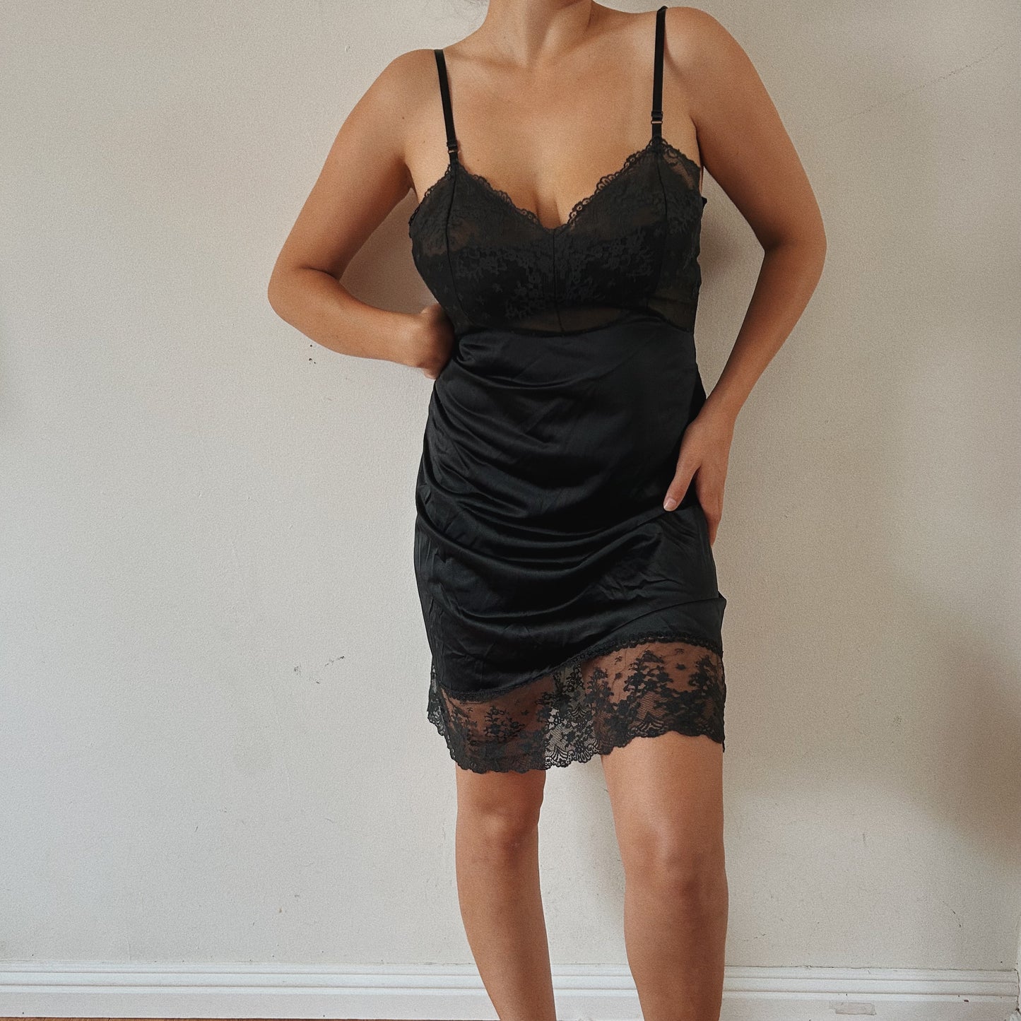 Lace black slip dress