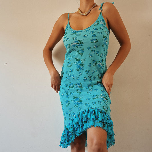 Teal Floral Summer Dress