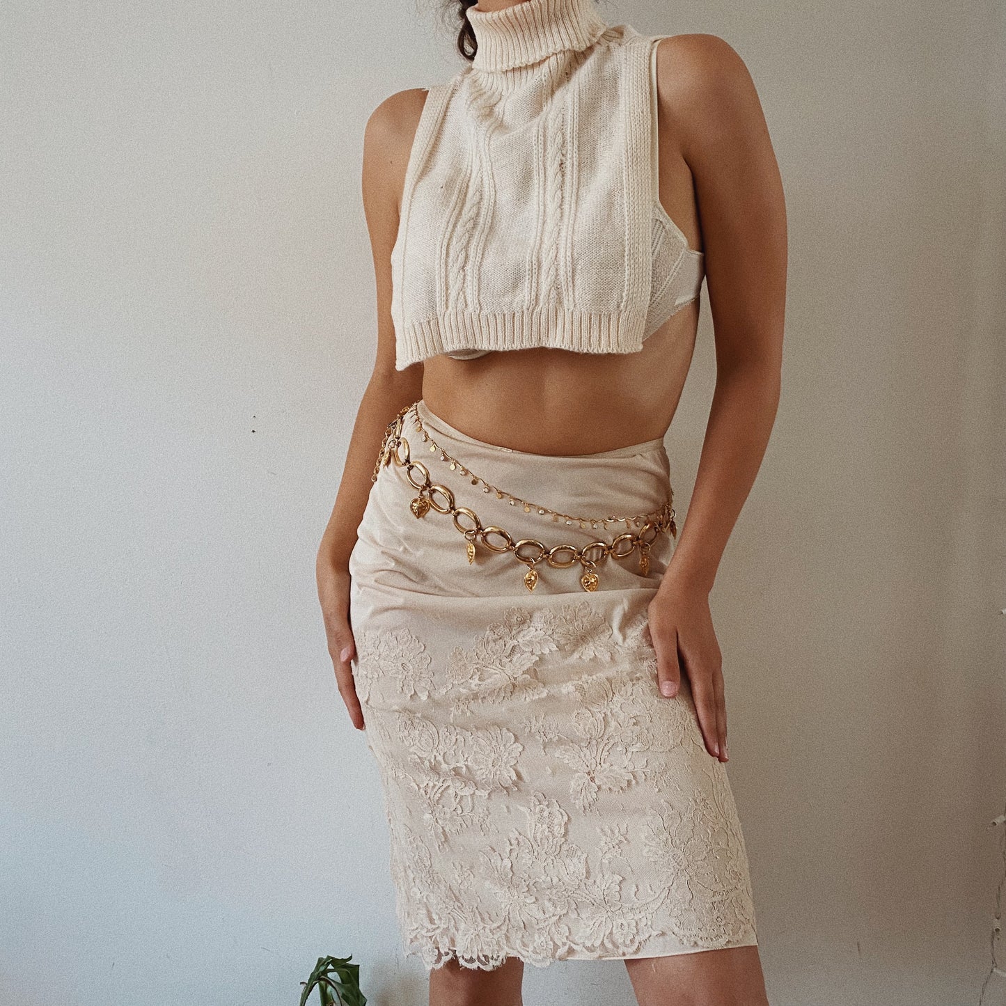 Beige Lace Slip Skirt