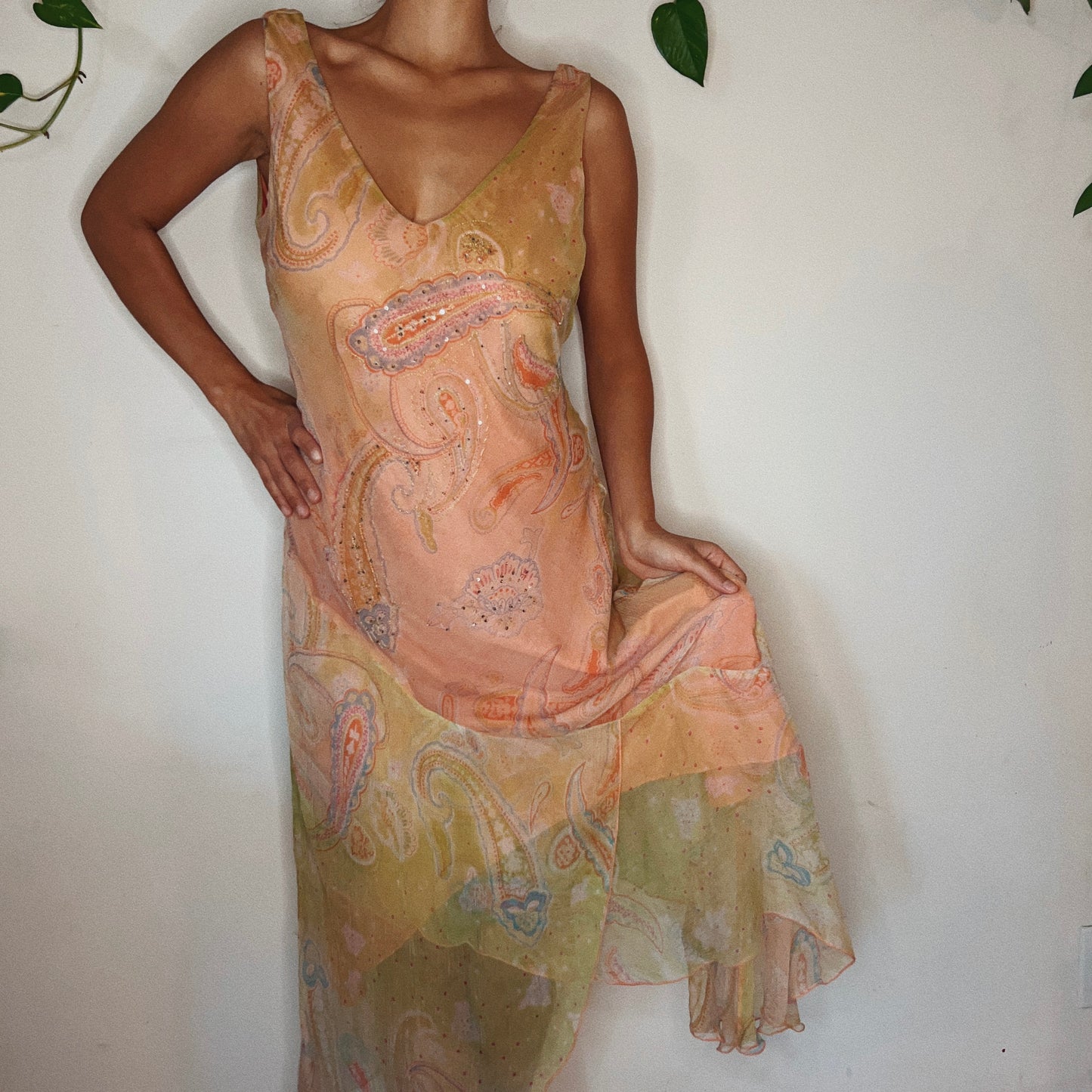 Tropical Asymmetrical Paisley Beaded Dress