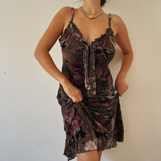 Velvet Floral Ruffled Dress