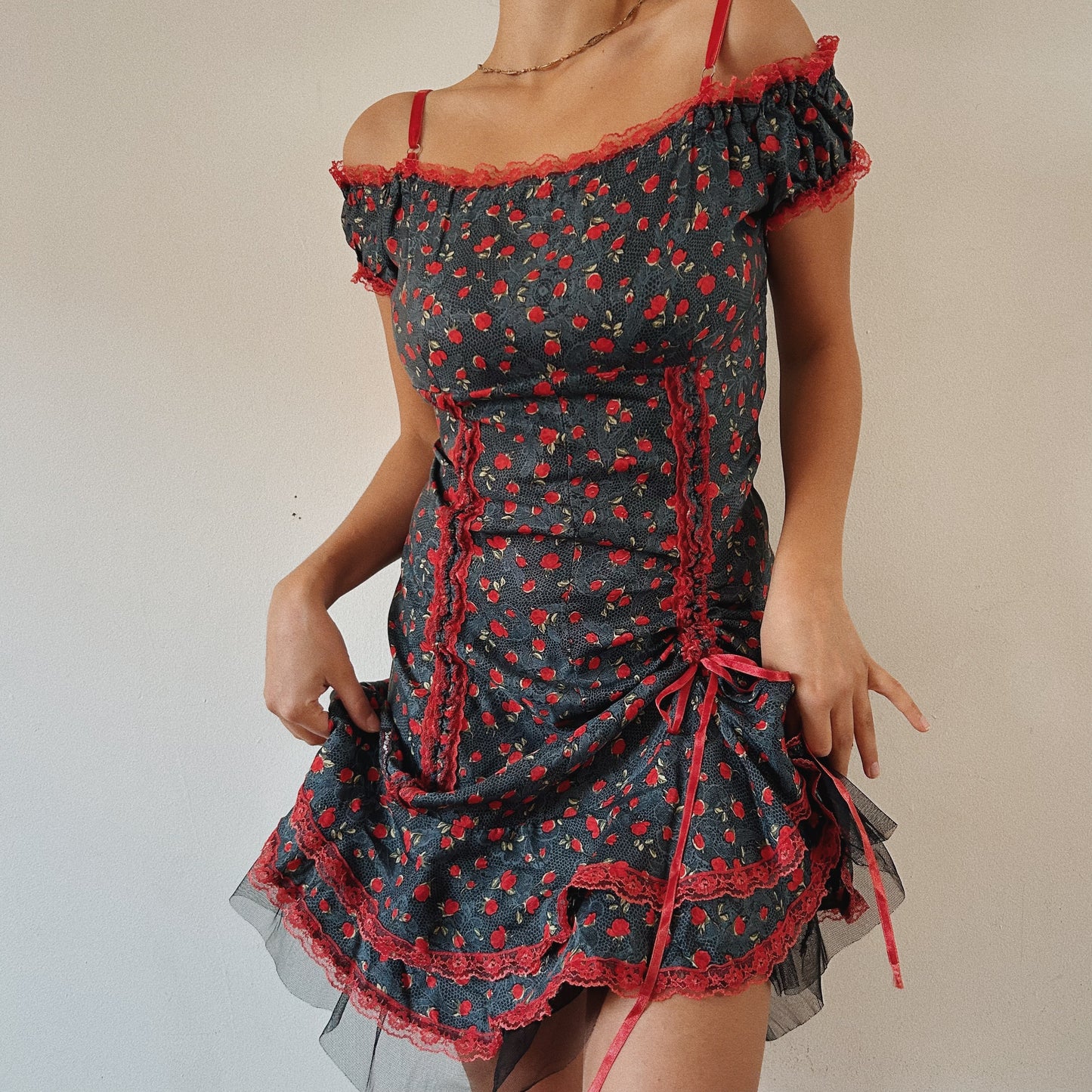 Whimsical Grunge Roses Ruched Dress