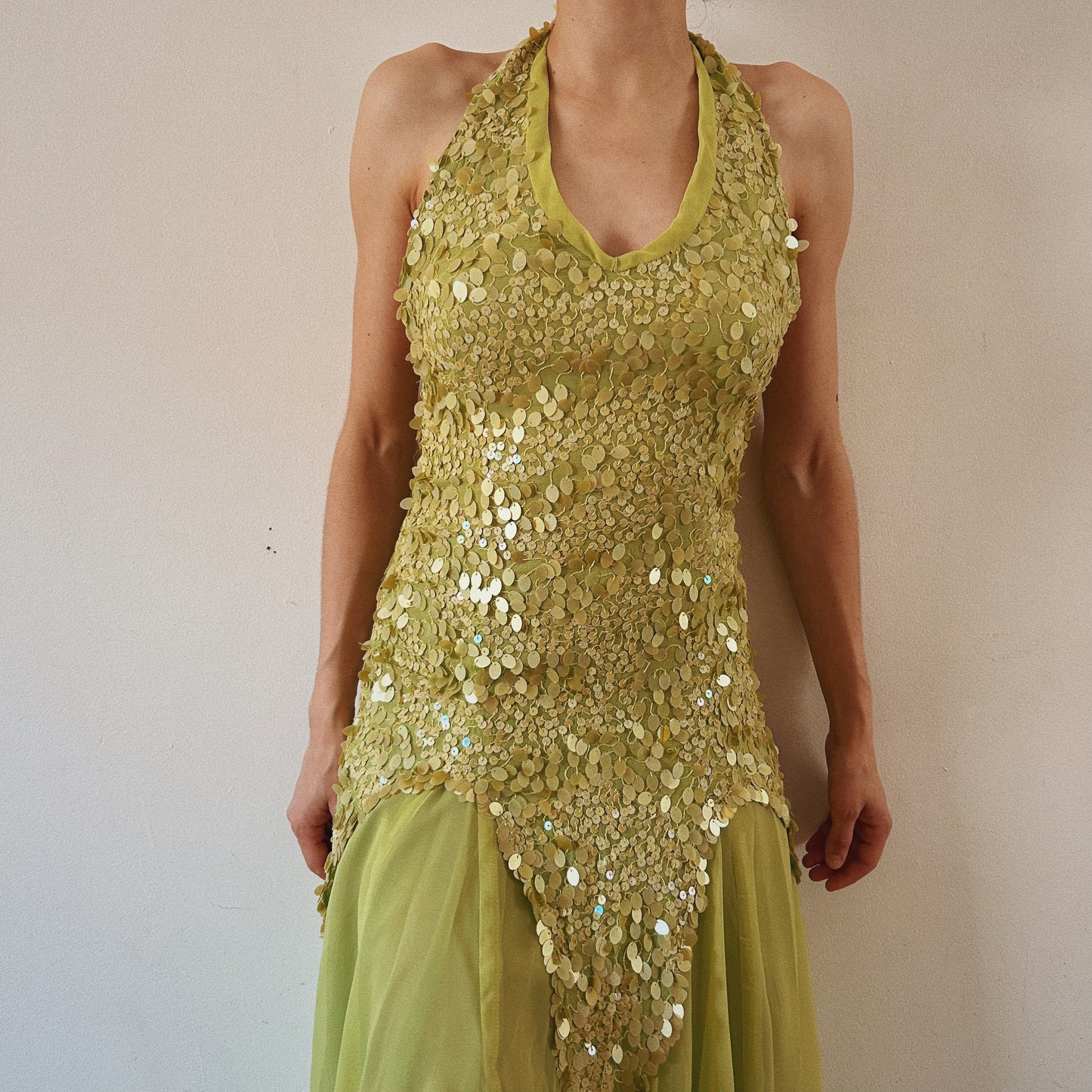 Forest Fairy Green Sequins Halter Dress