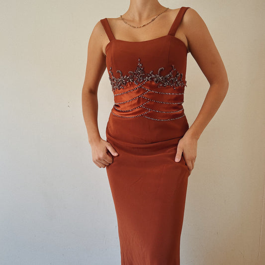 Bronze Elegant Cocktail Dress With Beaded Details