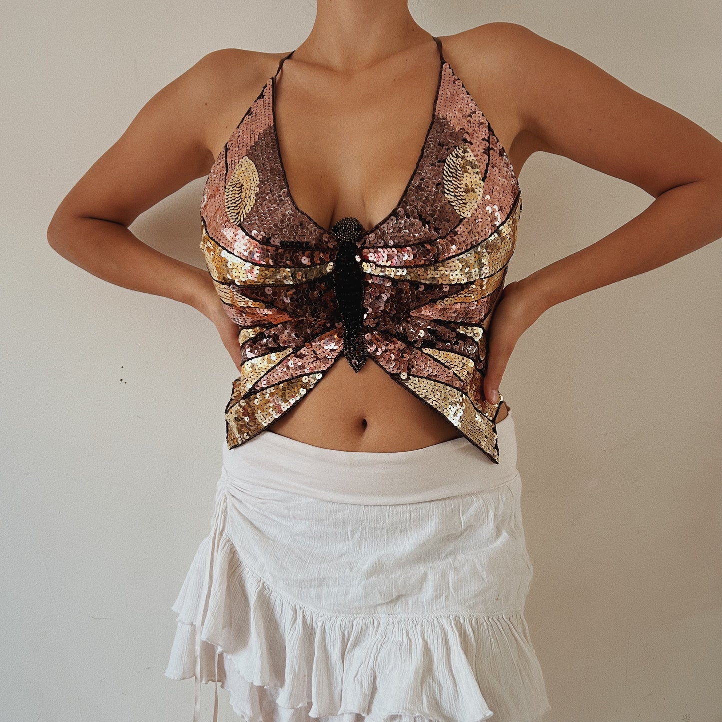 Brown Viral butterfly Sequins Top