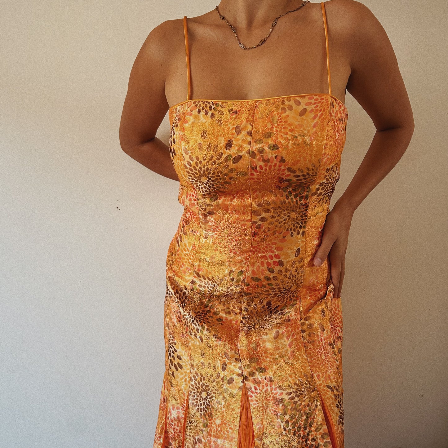 Orange Corset Ruffled Dress