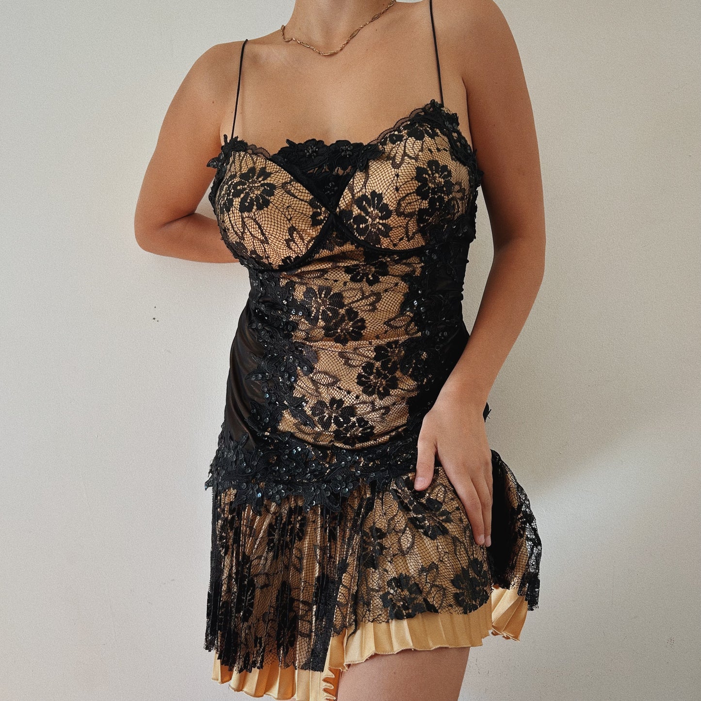 Haute Couture Golden Lace Corset Mini Dress
