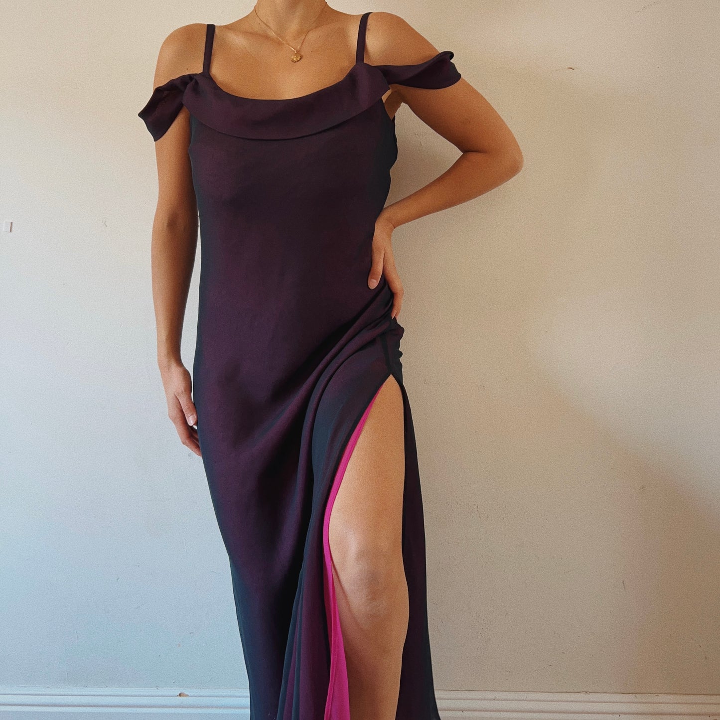 Purple Off The Shoulders Evening Dress