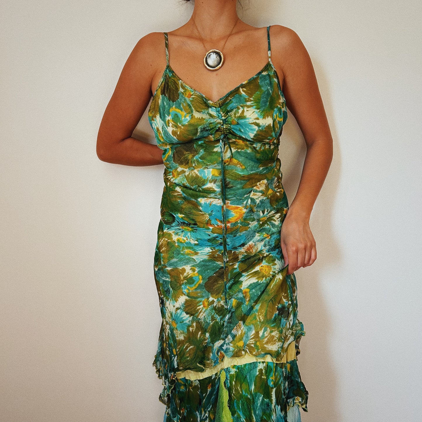 Floral Silky Ruffled Dress