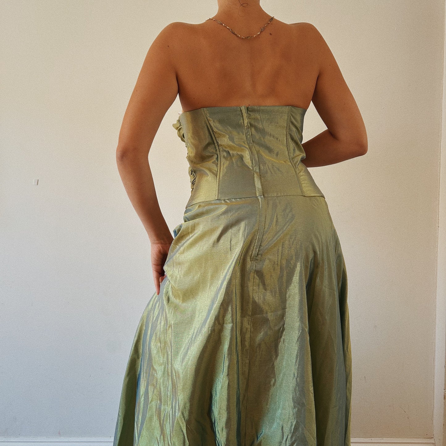 Strapless Green Princess Ruched Dress