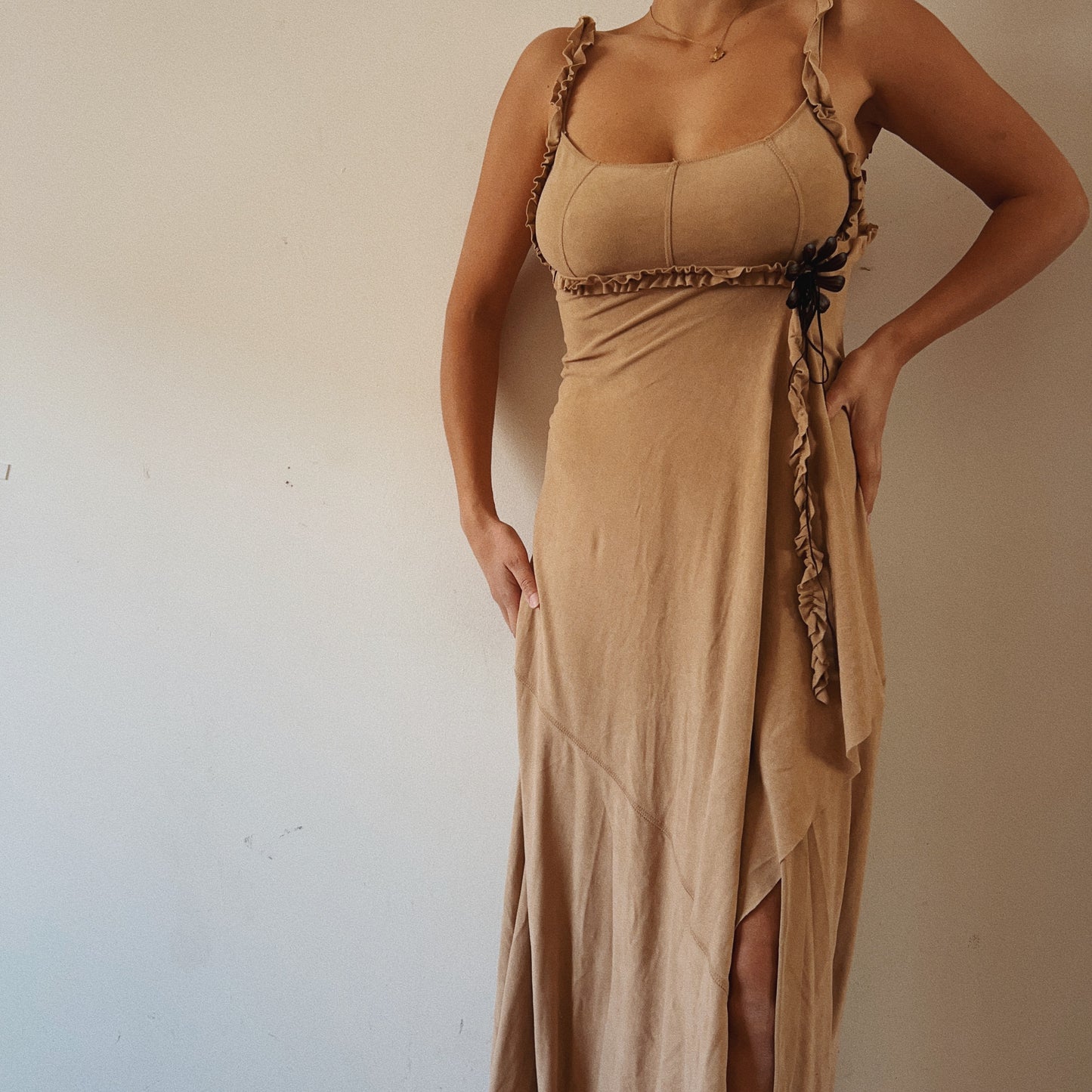 Desert Goddess Suede-like Asymmetrical Dress