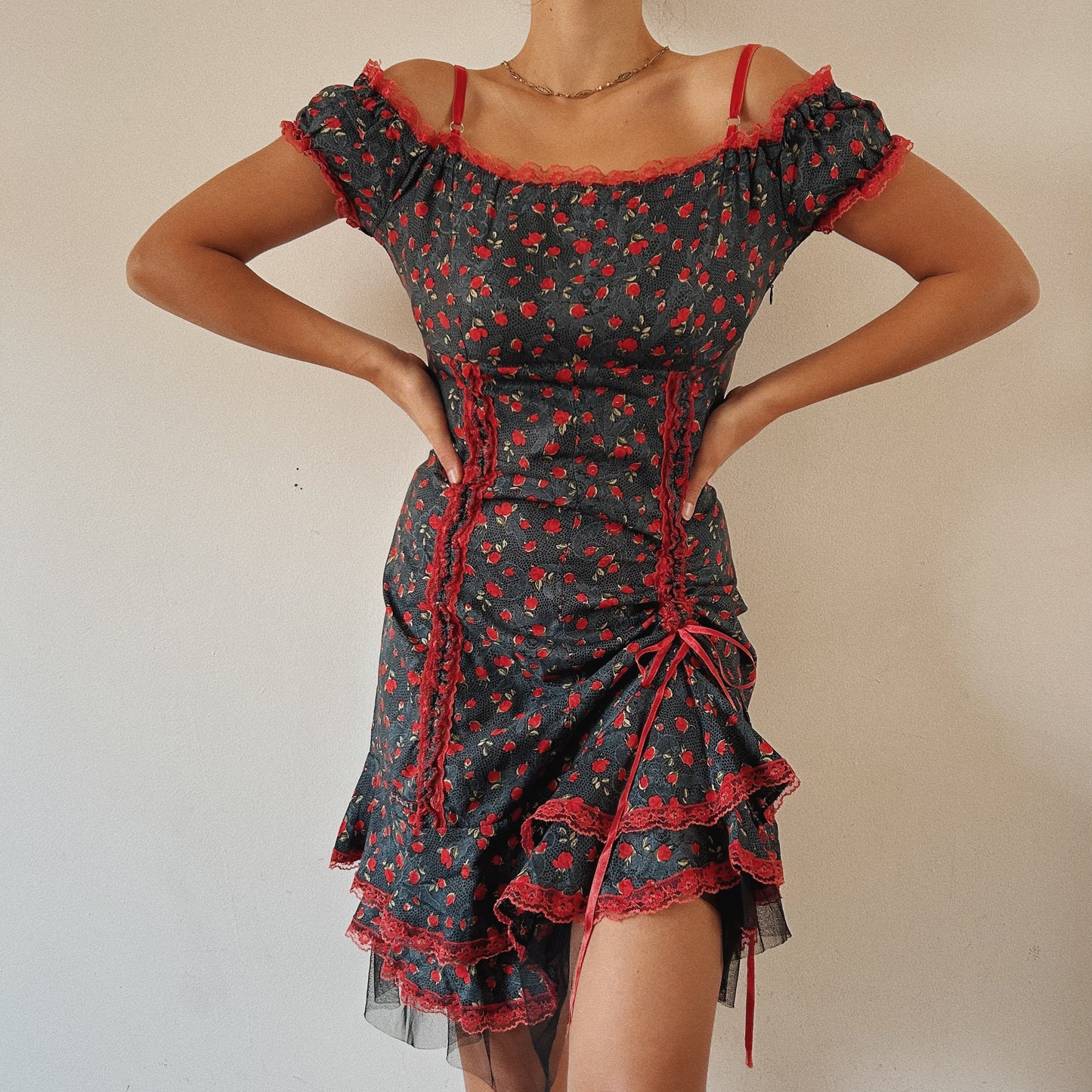 Whimsical Grunge Roses Ruched Dress