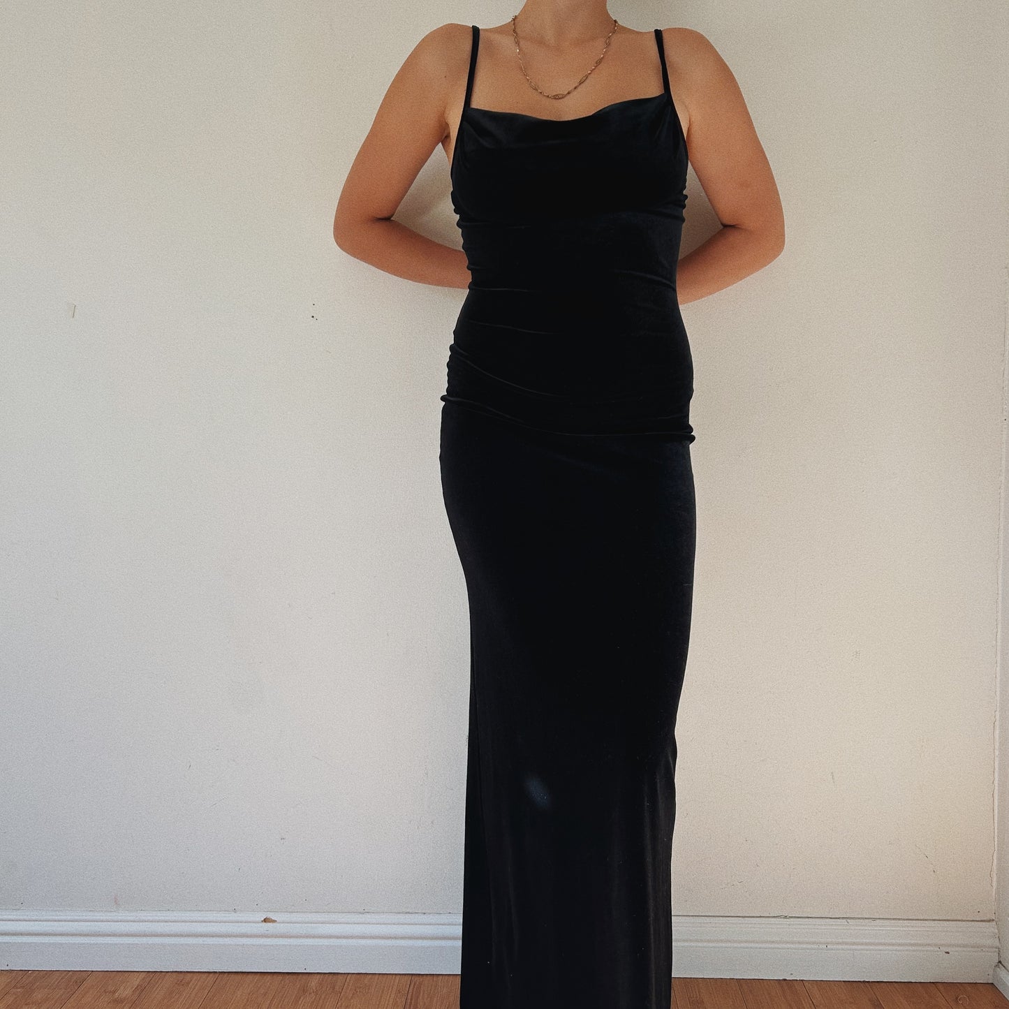 Classic 90s Vintage Velvet Black Maxi Dress