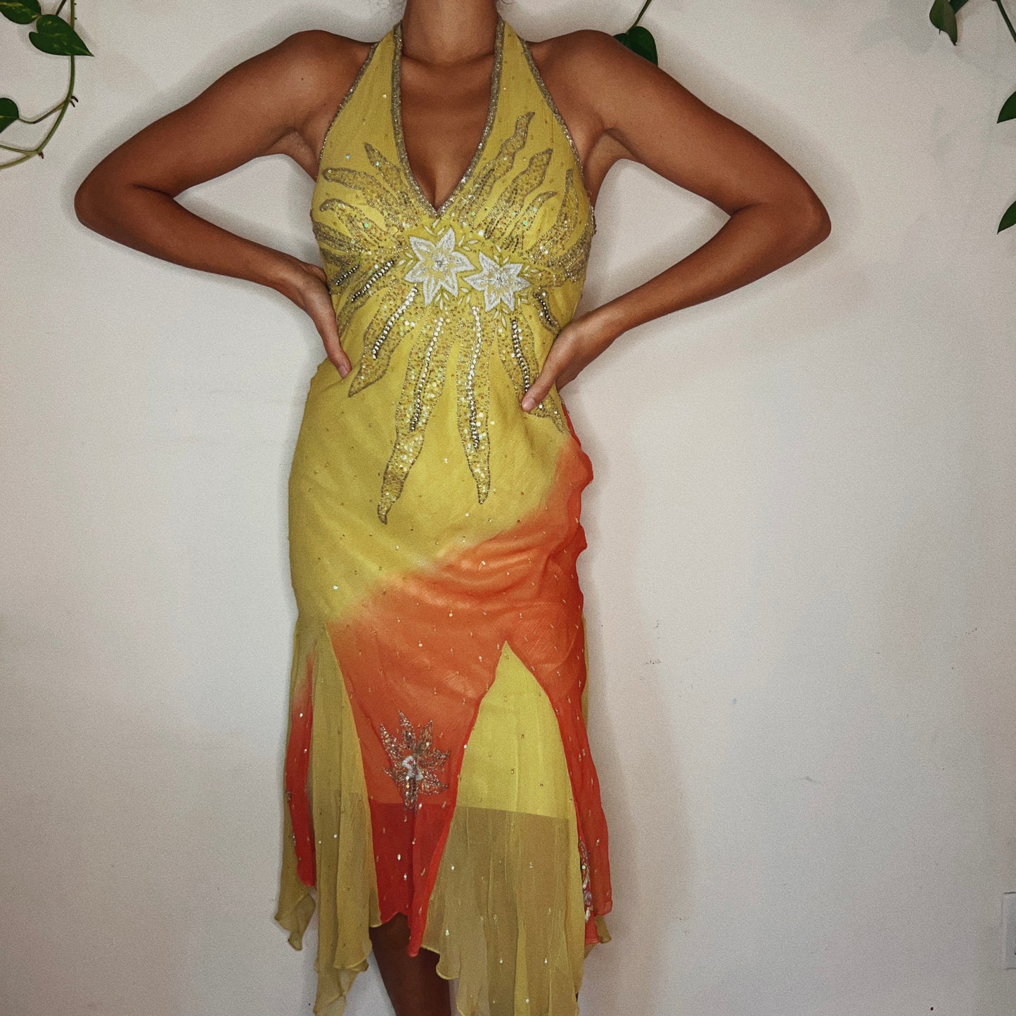 Rare Aftershock Beaded Tropical Halter Dress