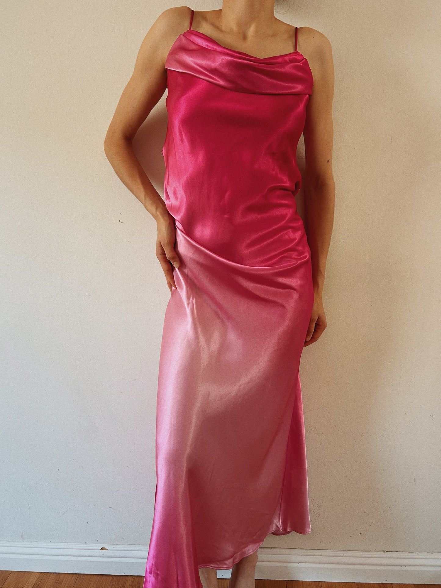 Pink Ombre Satin Maxi Dress