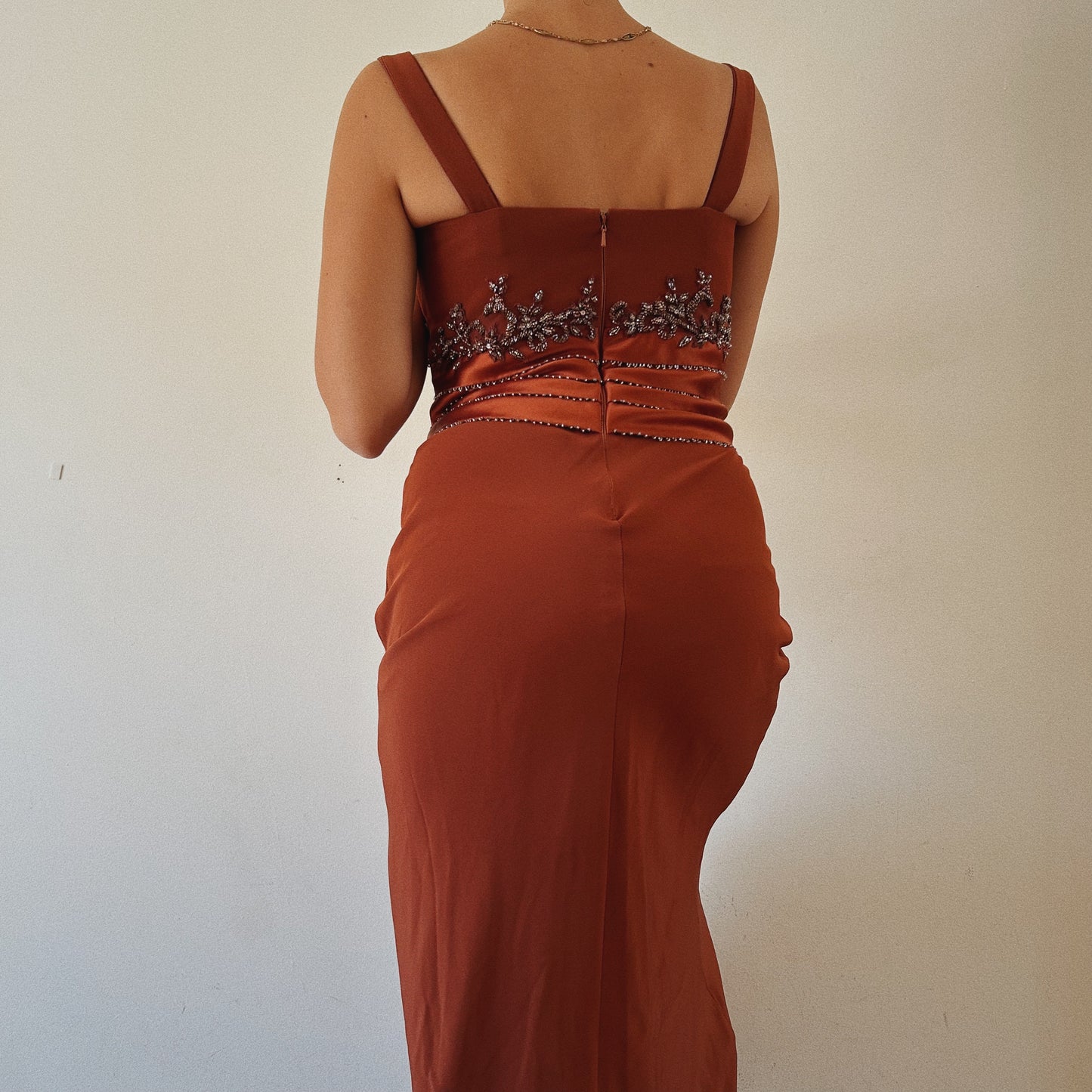 Bronze Elegant Cocktail Dress With Beaded Details