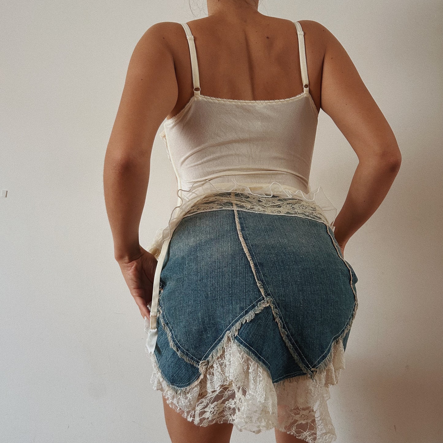 Y2k Mini Denim Skirt With Lace